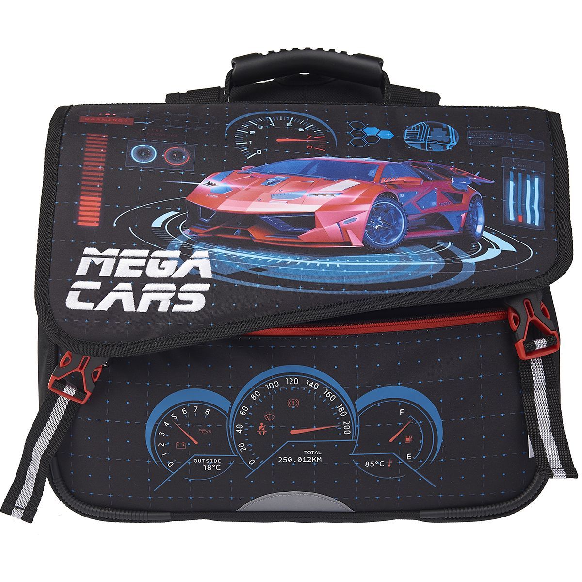 Cartable 38 cm CP/CE1/CE2 bleu MEGA CARS pas cher