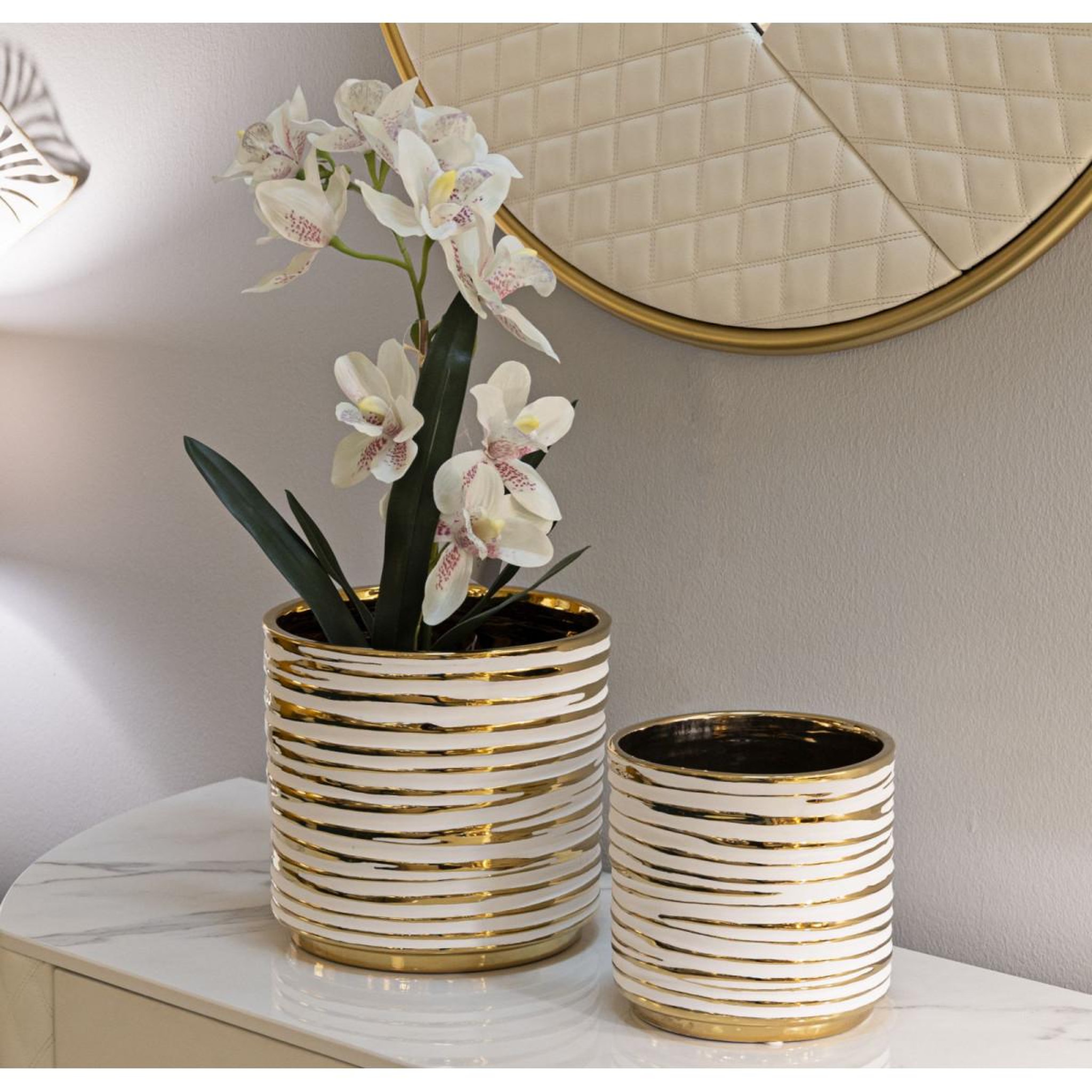 Voir la diapositive 5 : Paris Prix Lot de 2 vases en céramique  blom  23cm or & blanc