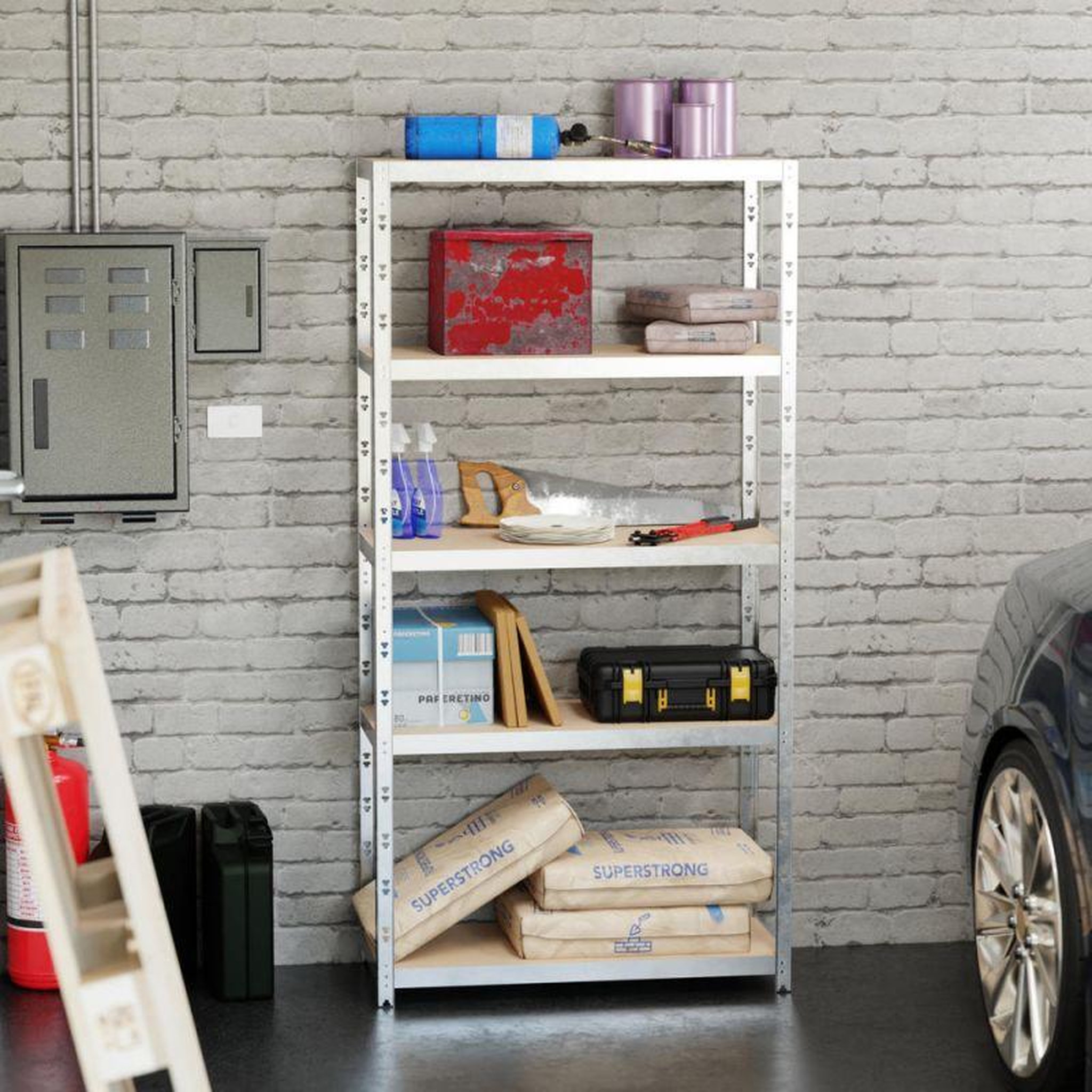 Voir la diapositive 2 : EUROSPEN Etagère de rangement modulable et polyvalente pour atelier, garage, cave... Charge Lourde max 875kg -180x90x40cm - Gris