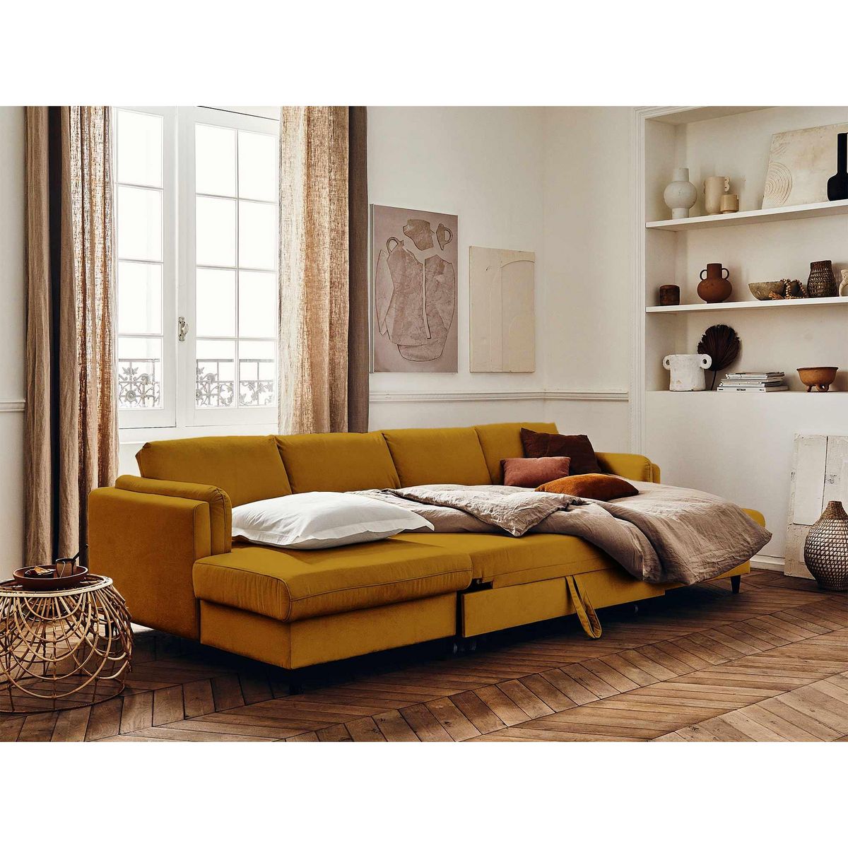 LISA DESIGN Brooke - canapé panoramique en u - 7 places - convertible avec coffre - en velours