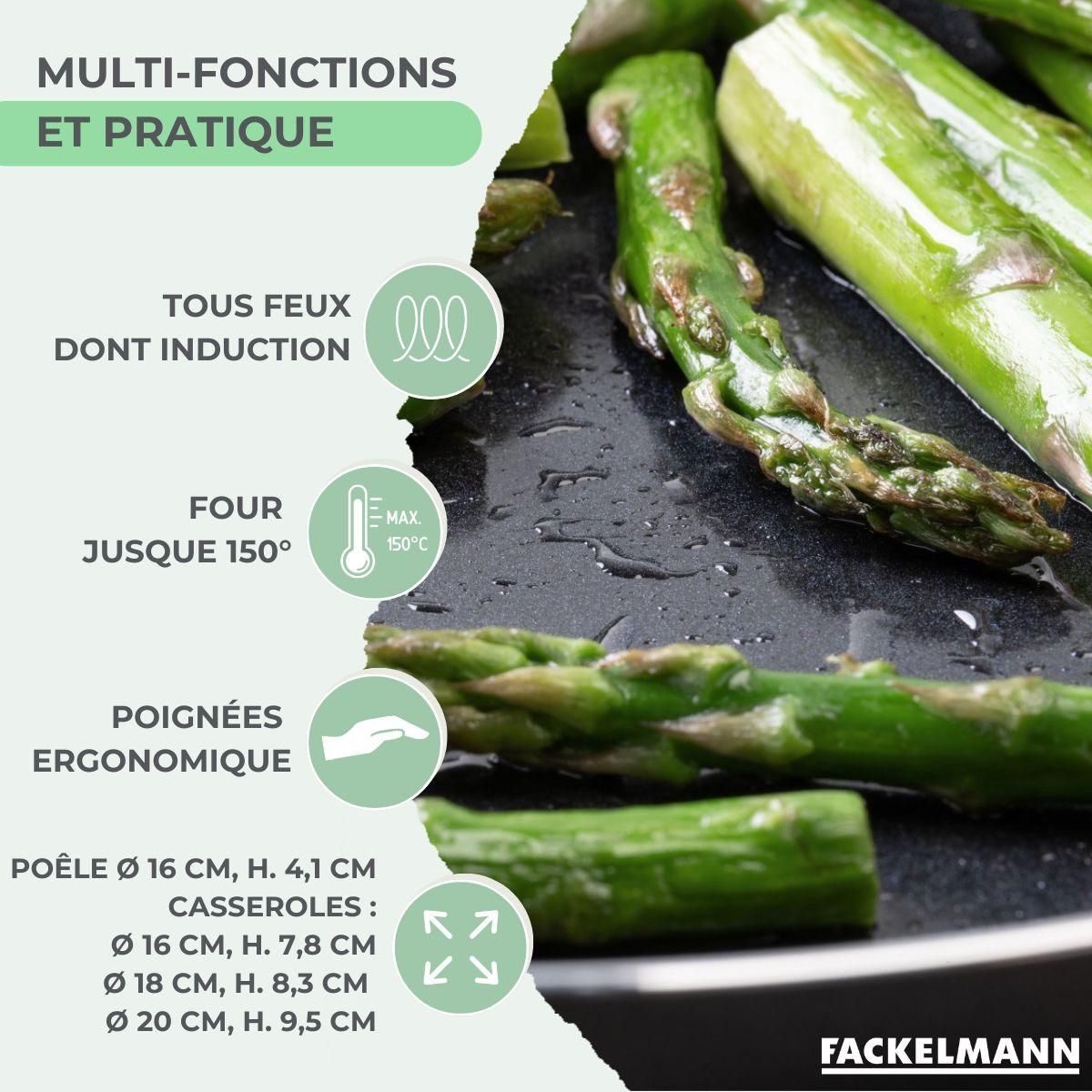 Fackelmann Ensemble de 1 poêle de 16 cm et 3 casseroles 16, 18 et 20 cm Fackelmann Brandao
