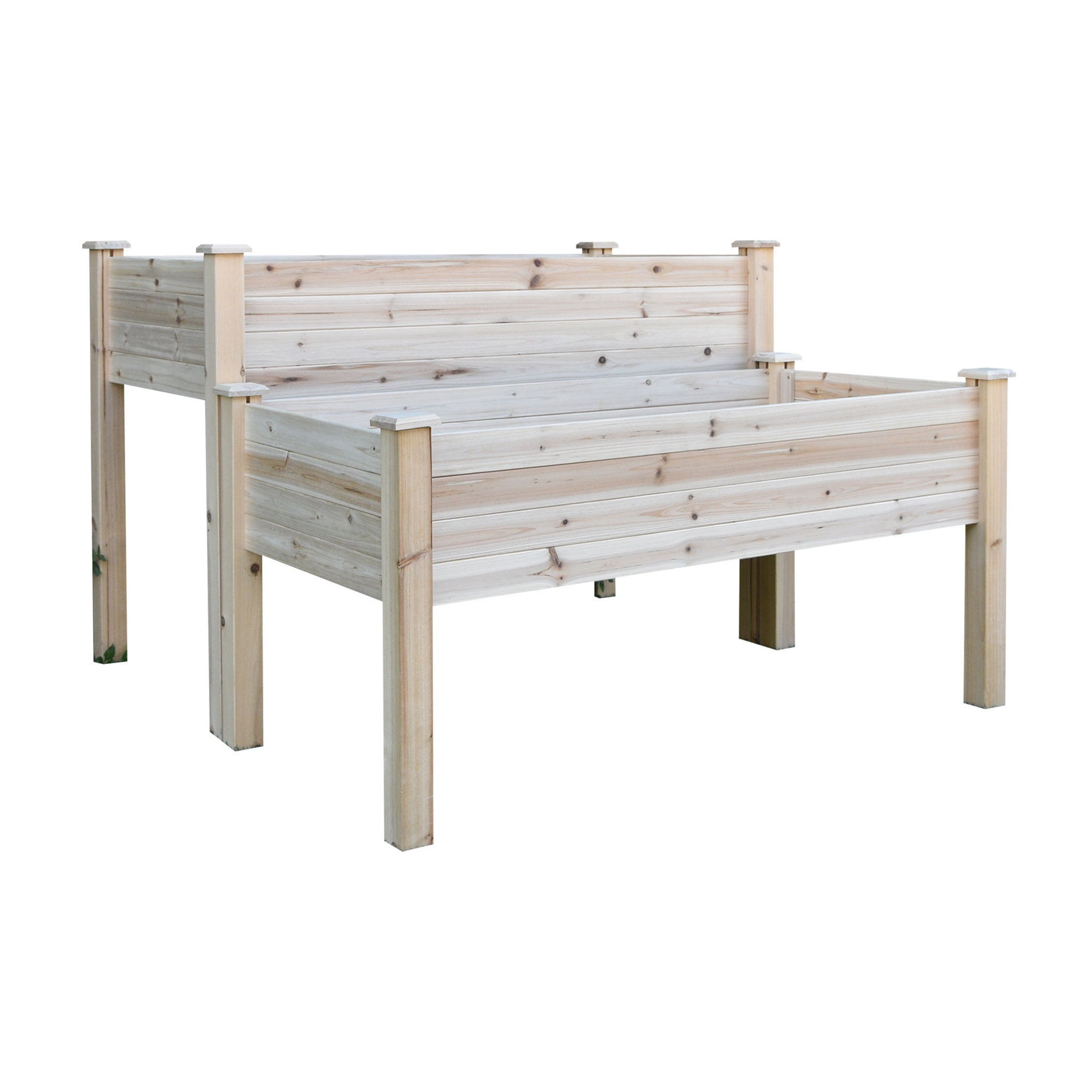 Voir la diapositive 1 : OUTSUNNY Jardinière sur pieds carré potager 2 étages dim. 115L x 114l x 76H cm inserts d'irrigation bois sapin naturel
