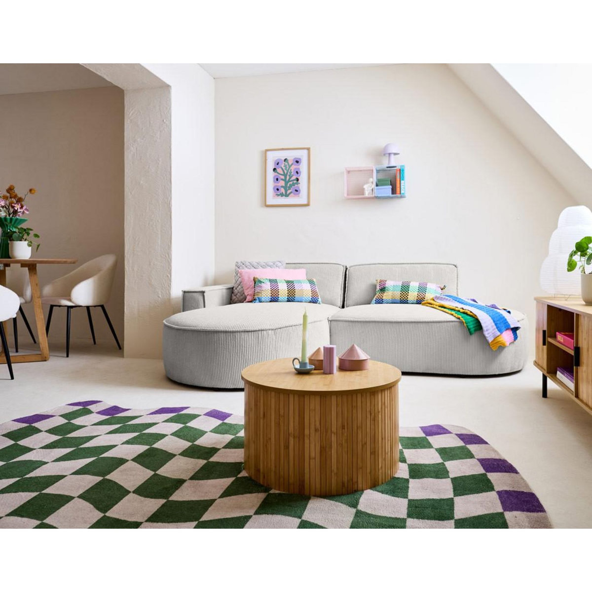 LISA DESIGN Spiaggia - canapé d'angle gauche - forme arrondie - 4 places - en velours côtelé