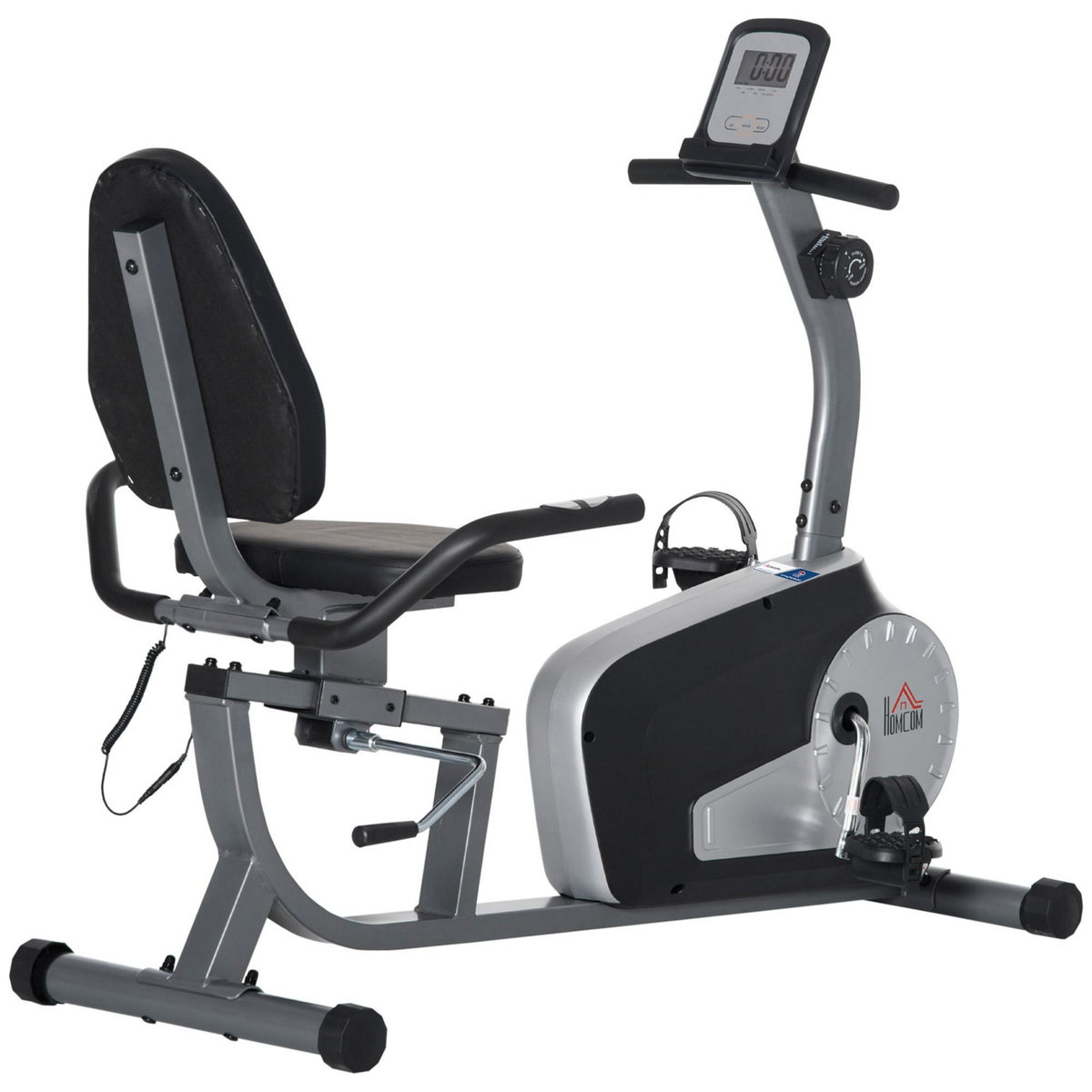 HOMCOM Vélo d'appartement semi-allongé magnétique réglable écran LCD - collaboration Aosom.fr x FFHandball - acier ABS gris noir