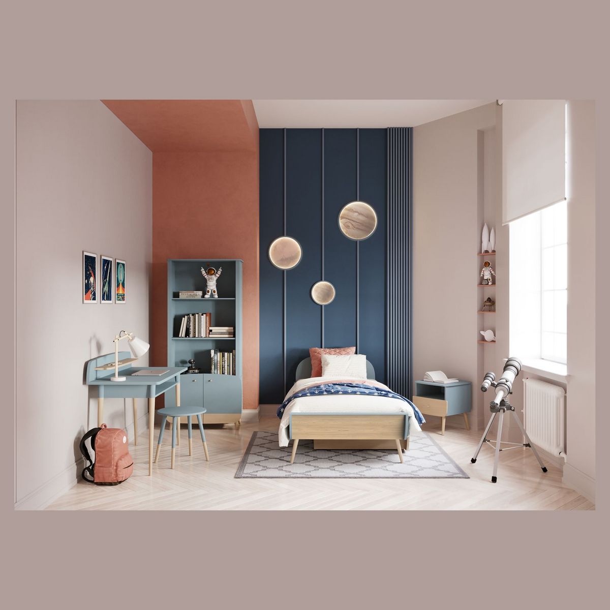 Lit enfant 90X200 cm bleu LINIA 