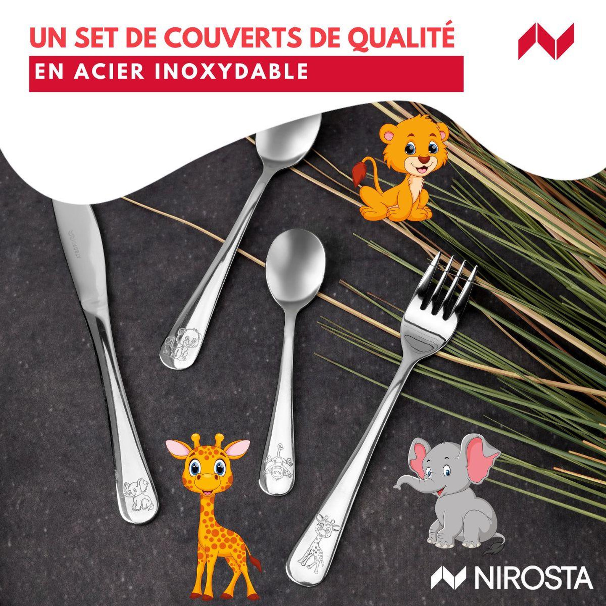 Voir la diapositive 4 : NIROSTA Set de 4 couverts pour enfants nirosta safari