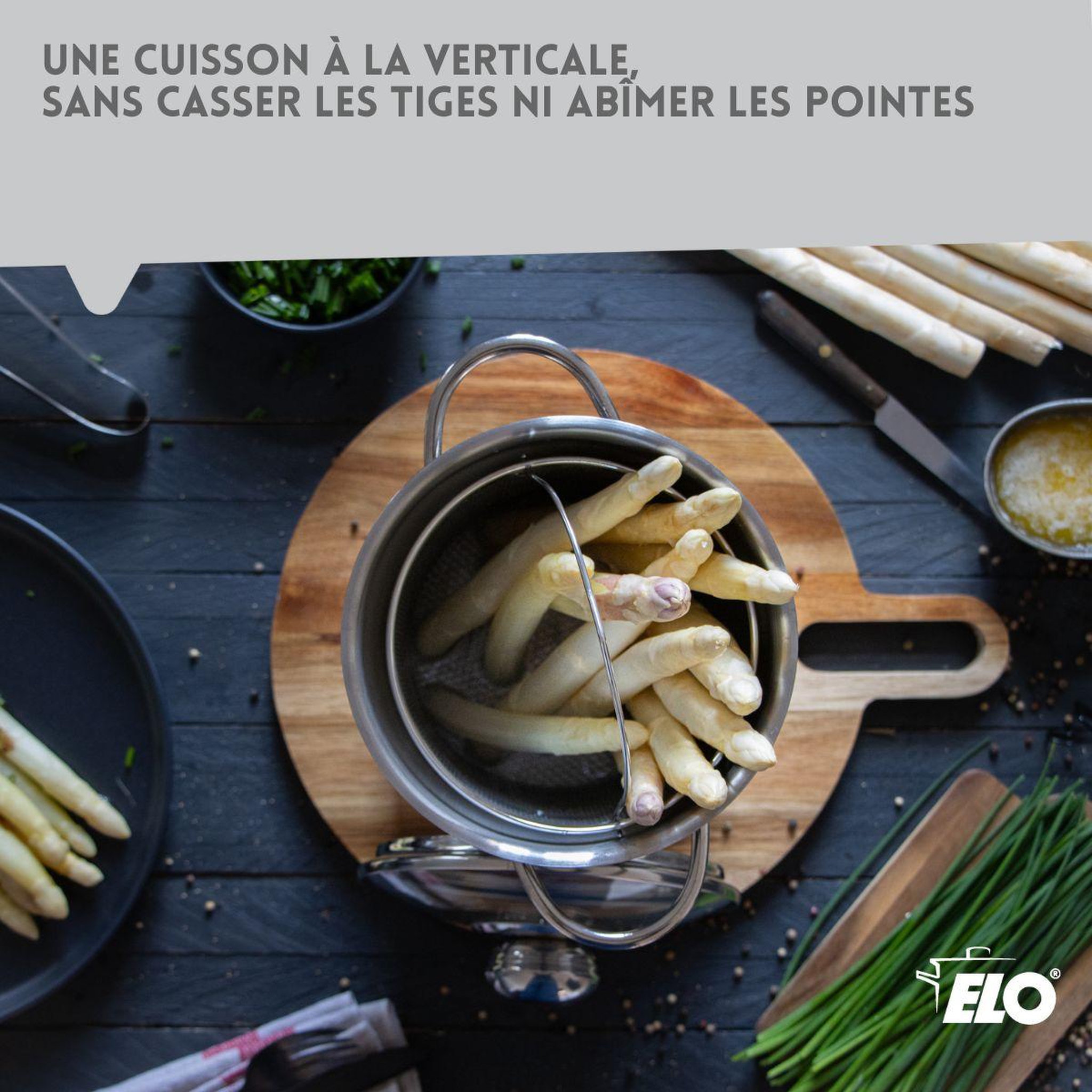 Voir la diapositive 4 : ELO Cuiseur à asperges inox avec couvercle 4 litres elo brillant