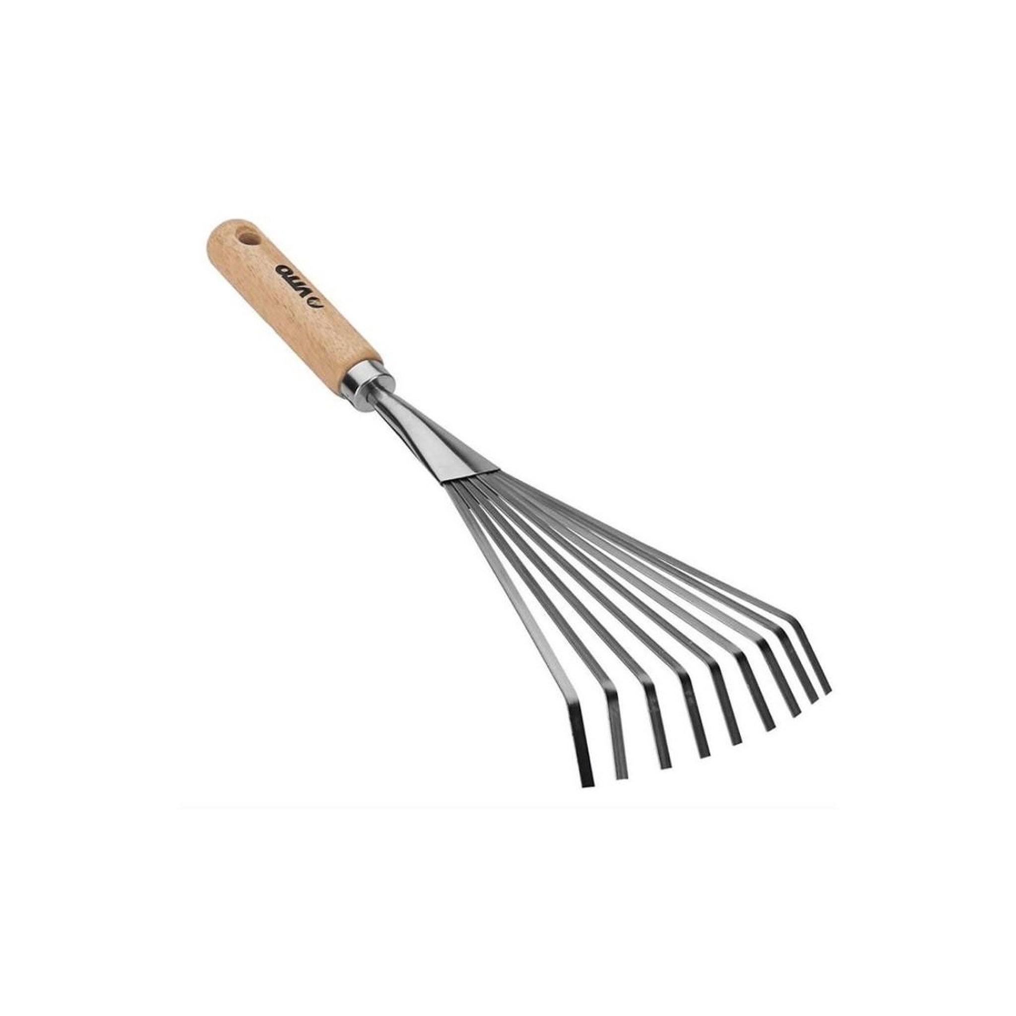 VITO Balai de jardin à gazon 8 dents 13cm manche bois inox et fer forgés à la main vito