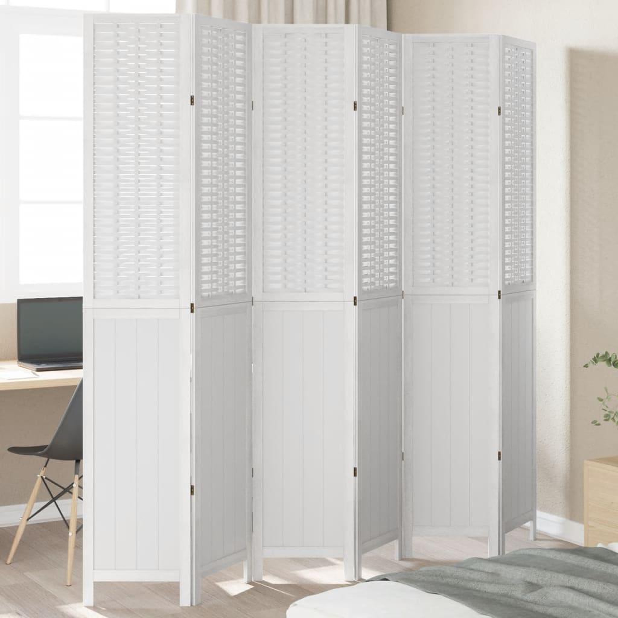 VIDAXL Cloison de separation 6 panneaux blanc bois de paulownia massif