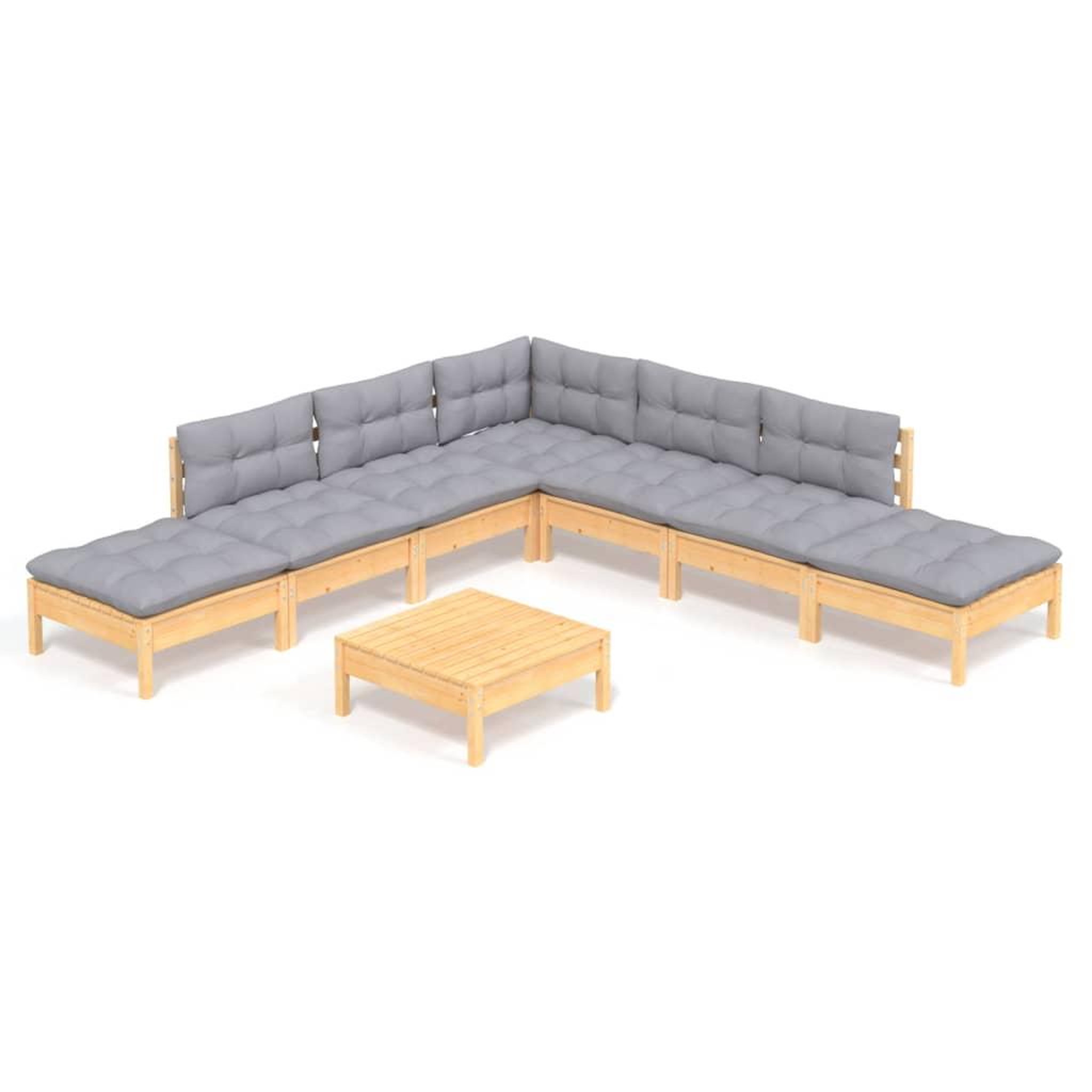 Voir la diapositive 2 : VIDAXL Salon de jardin 8 pcs avec coussins gris Bois de pin