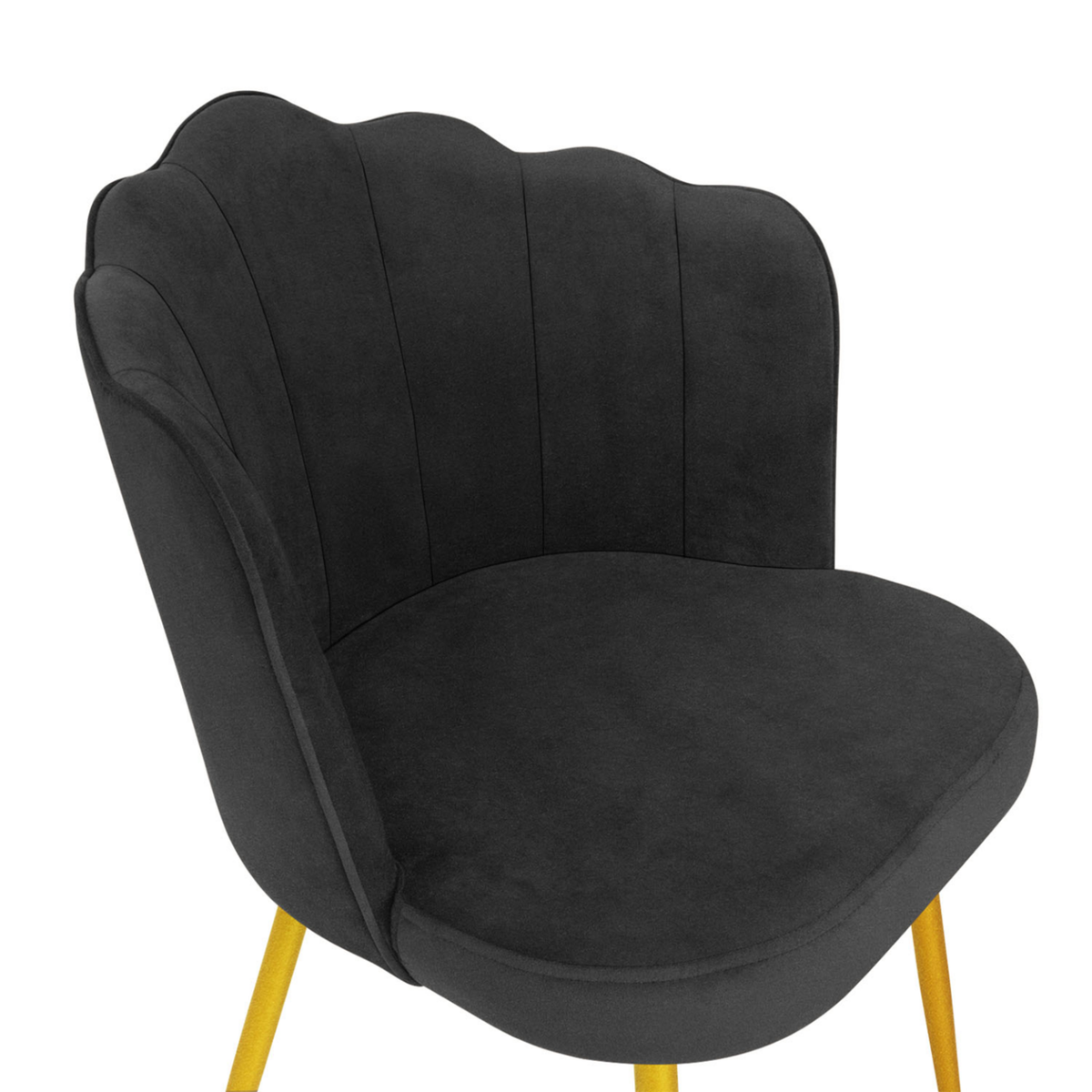 ID MARKET Lot de 2 chaises coquillage ADELLA gris en velours pieds dorés