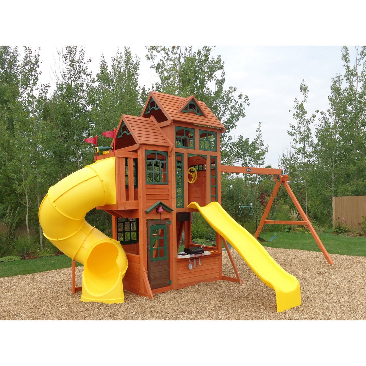 Kidkraft Aire de jeux avec 2 toboggans - Bois - H3.34m - CANYON RIDGE