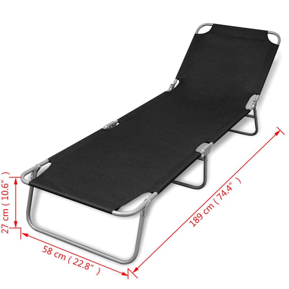 VIDAXL Chaise longue pliable acier enduit de poudre noir