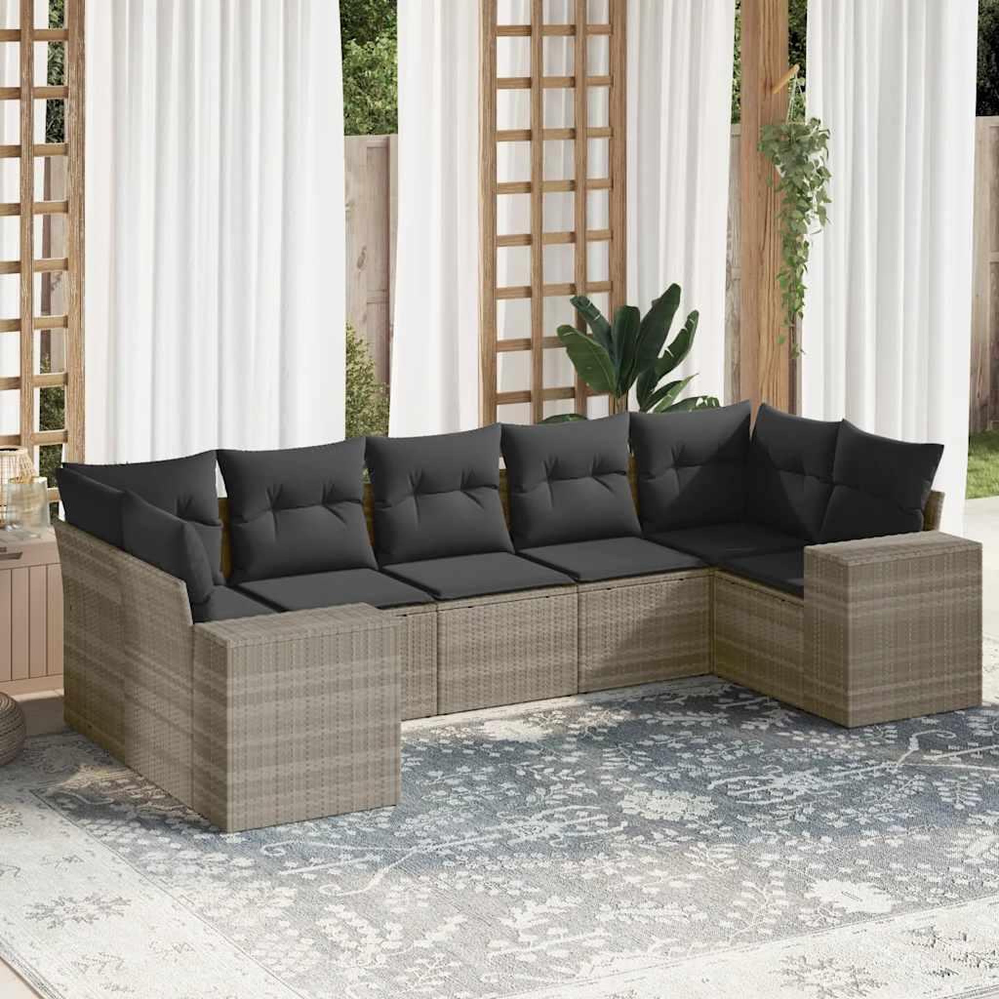 VIDAXL Salon de jardin avec coussins 7 pcs gris clair resine tressee