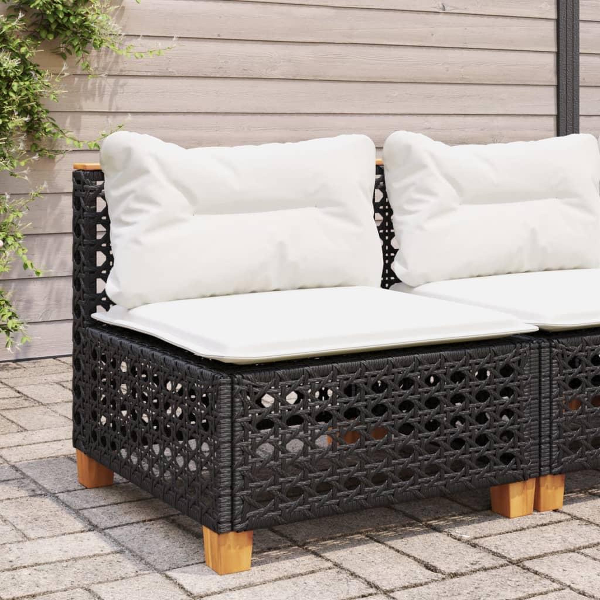 VIDAXL Canape de jardin sans accoudoirs coussins noir resine tressee