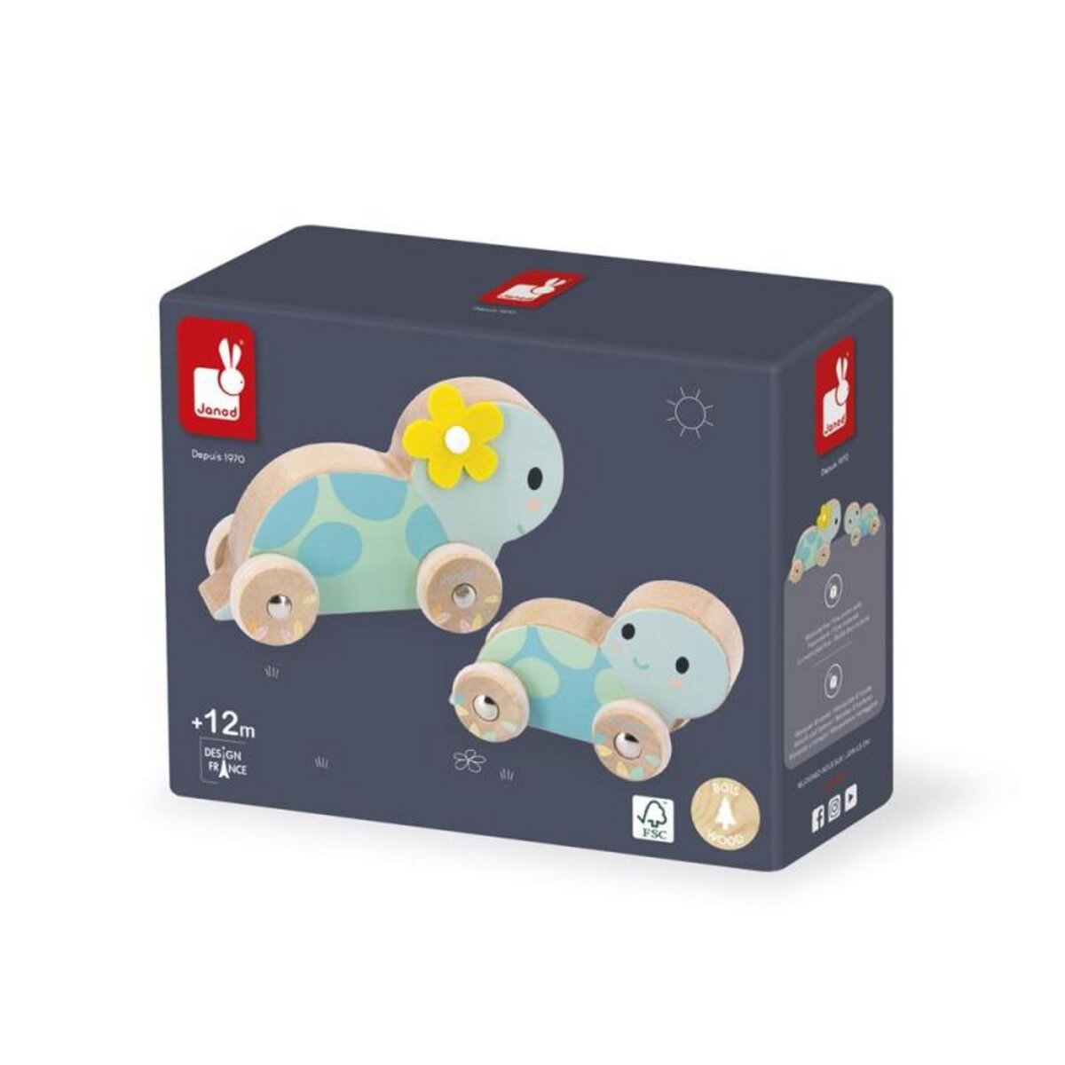 JANOD Jeu d éveil en bois Janod Set de 2 tortues qui roulent Pure