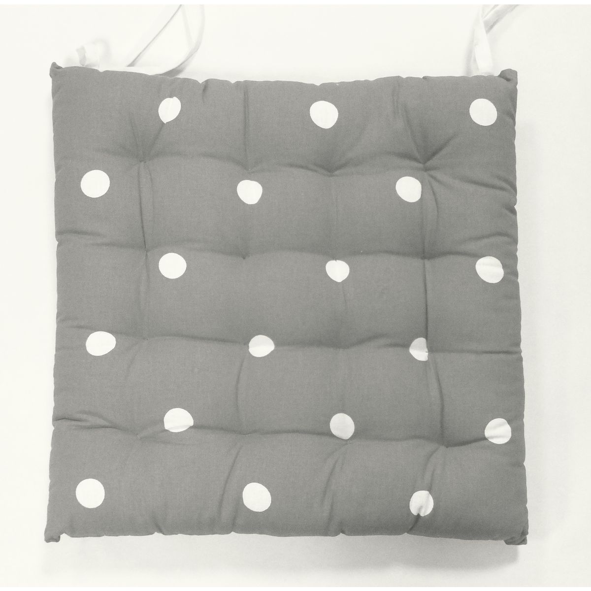 Galette de chaise matelassée en coton motifs pois 