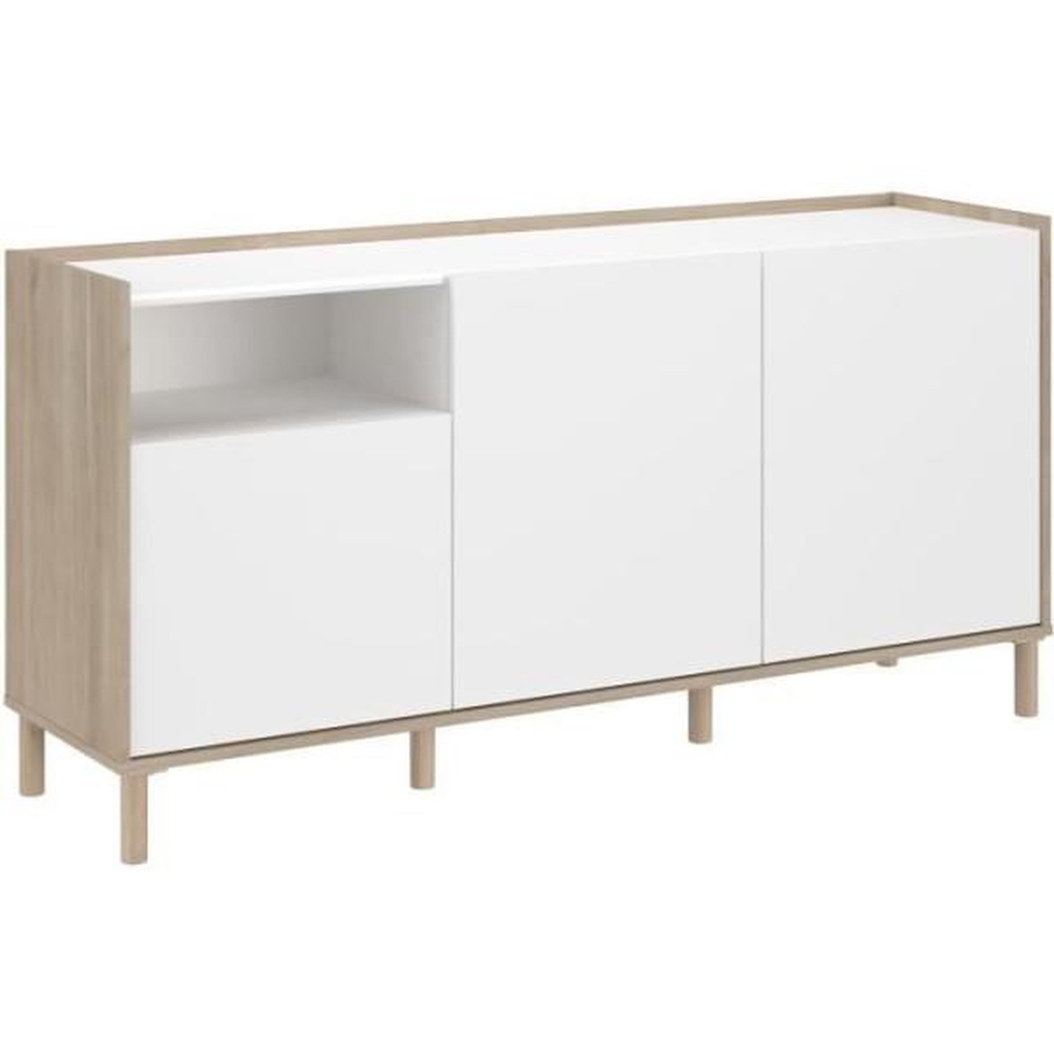 PARISOT Buffet MORPHOS - L 150 x P 40 x H 74,5 cm - Décor blanc / Chene - 3 portes - PARISOT