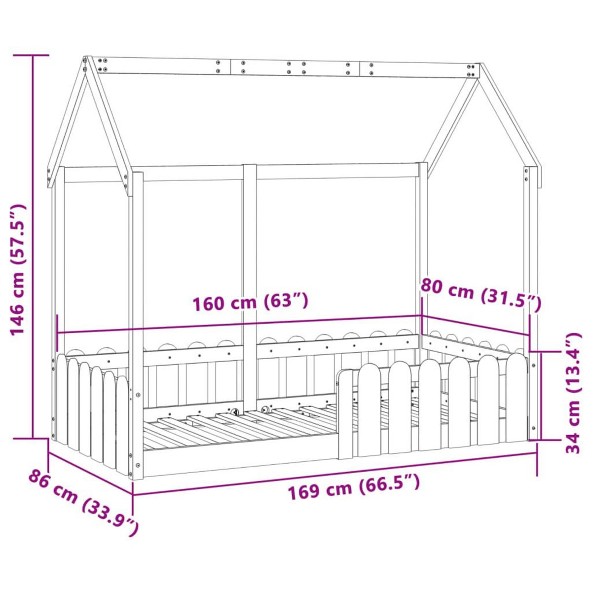 VIDAXL Cadre de lit d'enfants forme de maison sans matelas pin massif