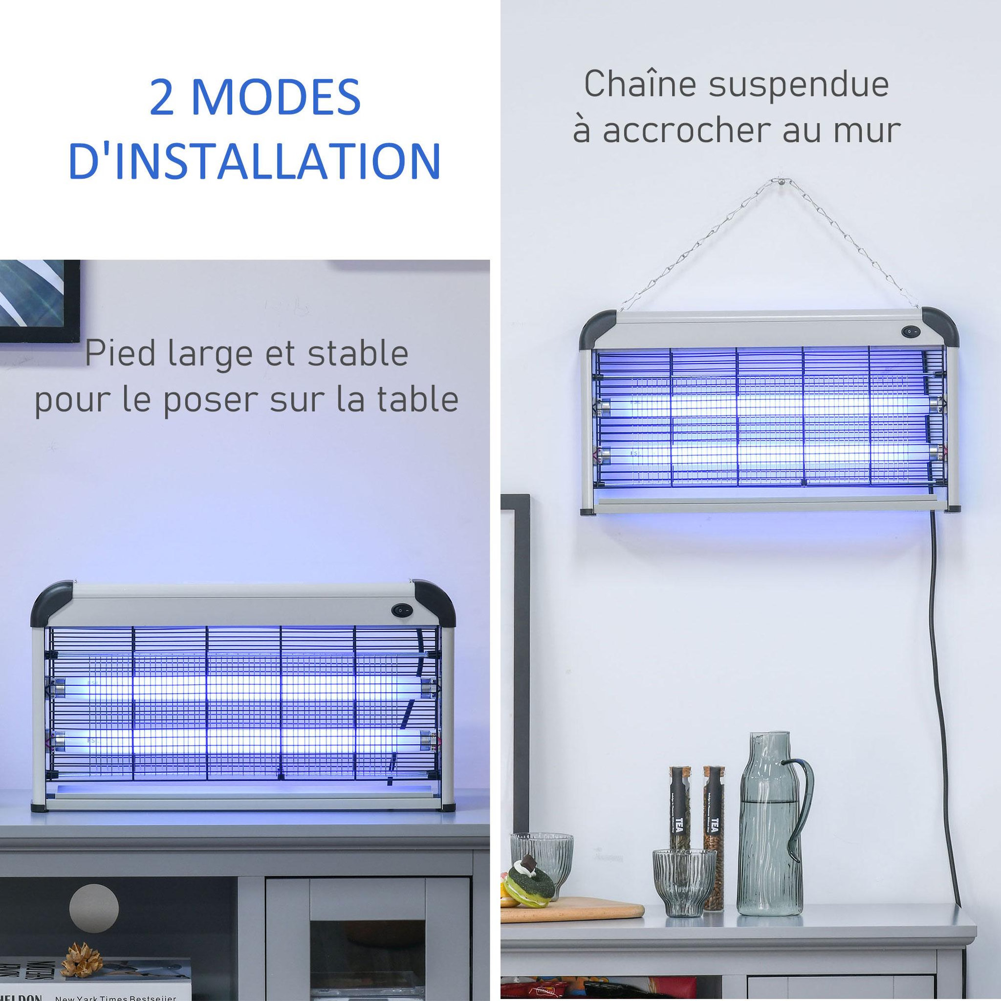 Voir la diapositive 5 : OUTSUNNY Outsunny Lampe UV anti-insectes anti moustique tue mouche électrique destructeur d'insectes 30 W noir gris