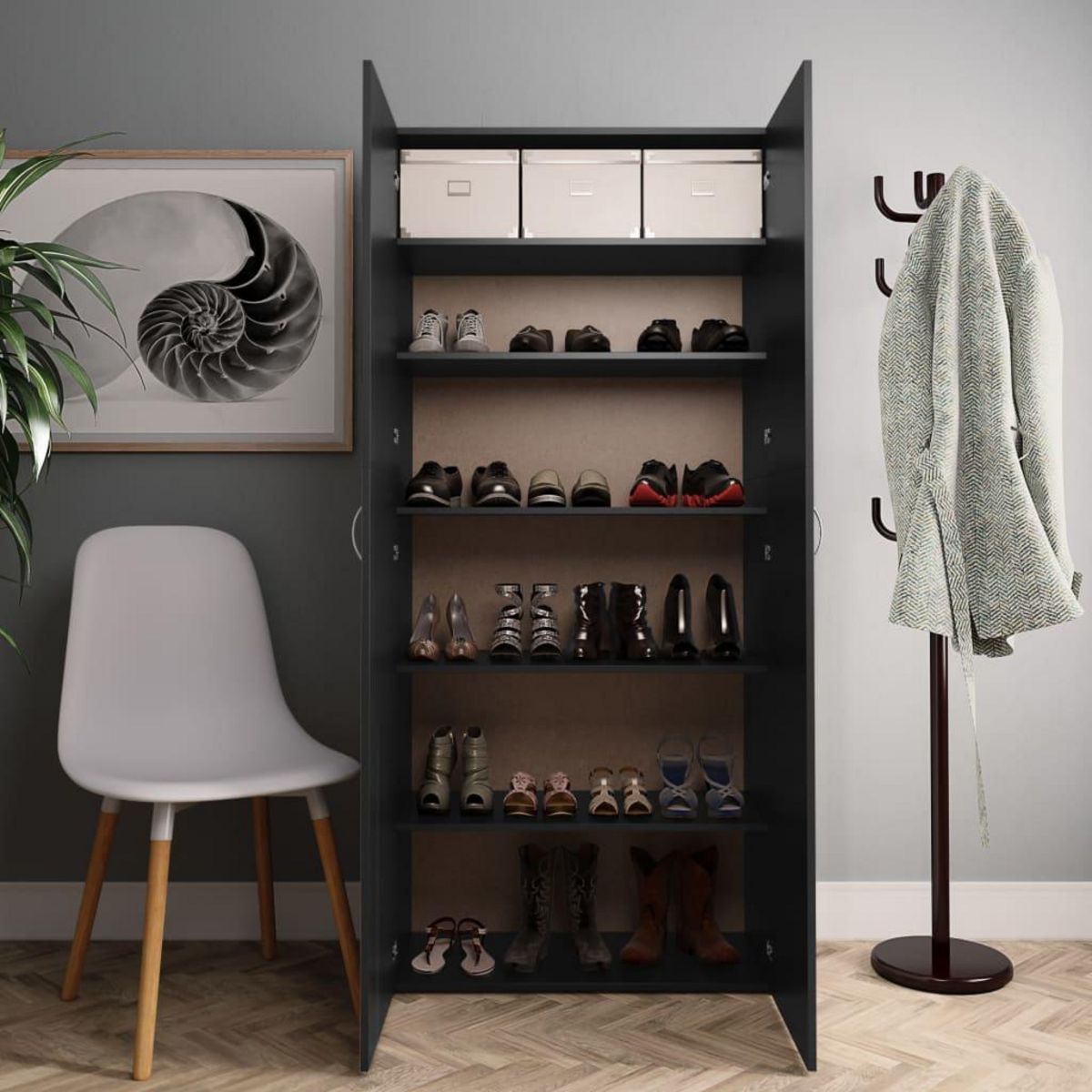 VIDAXL Armoire a chaussures Noir 80x35,5x180 cm Bois d'ingenierie