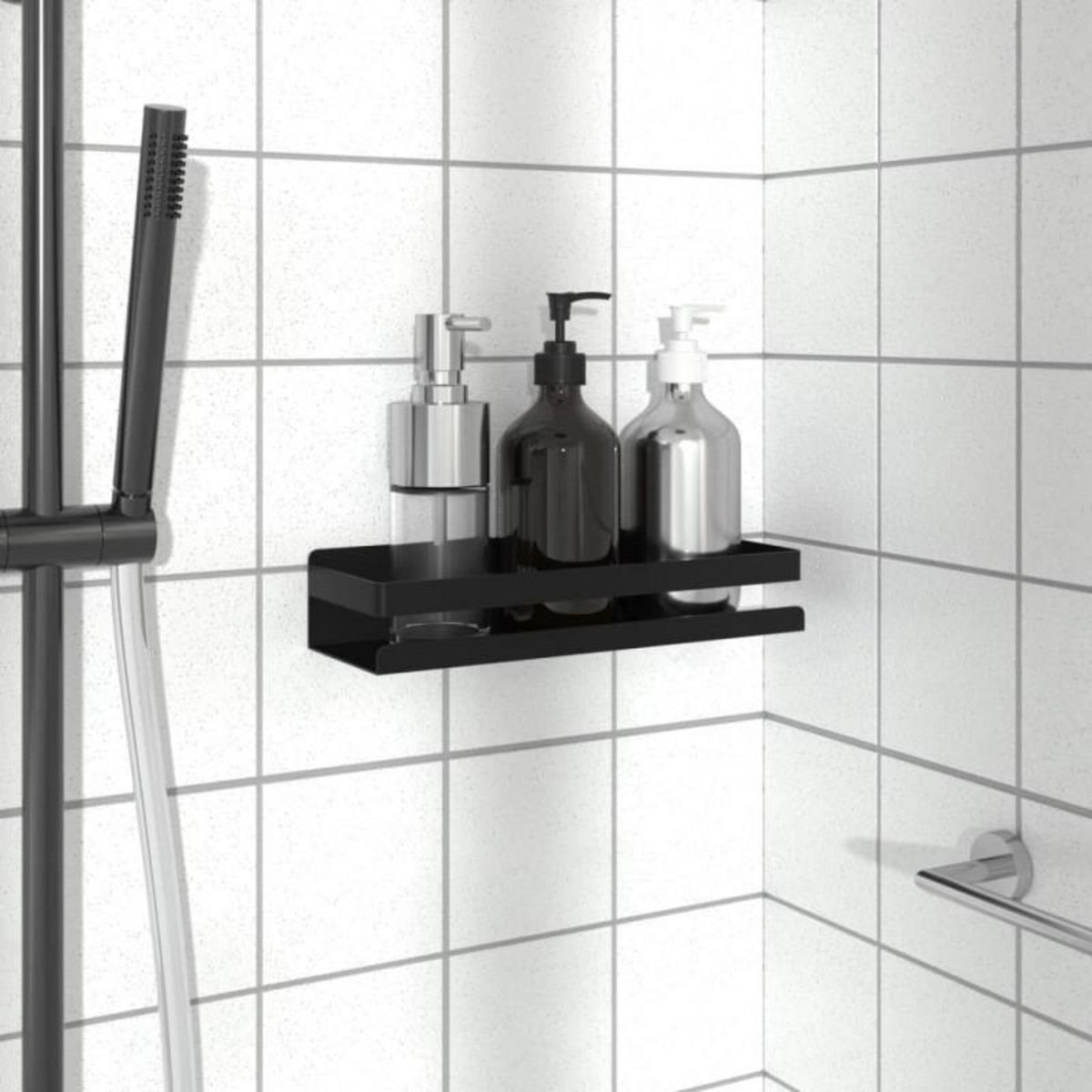 VIDAXL Étagère de douche noir mat acier inoxydable 304 brossé