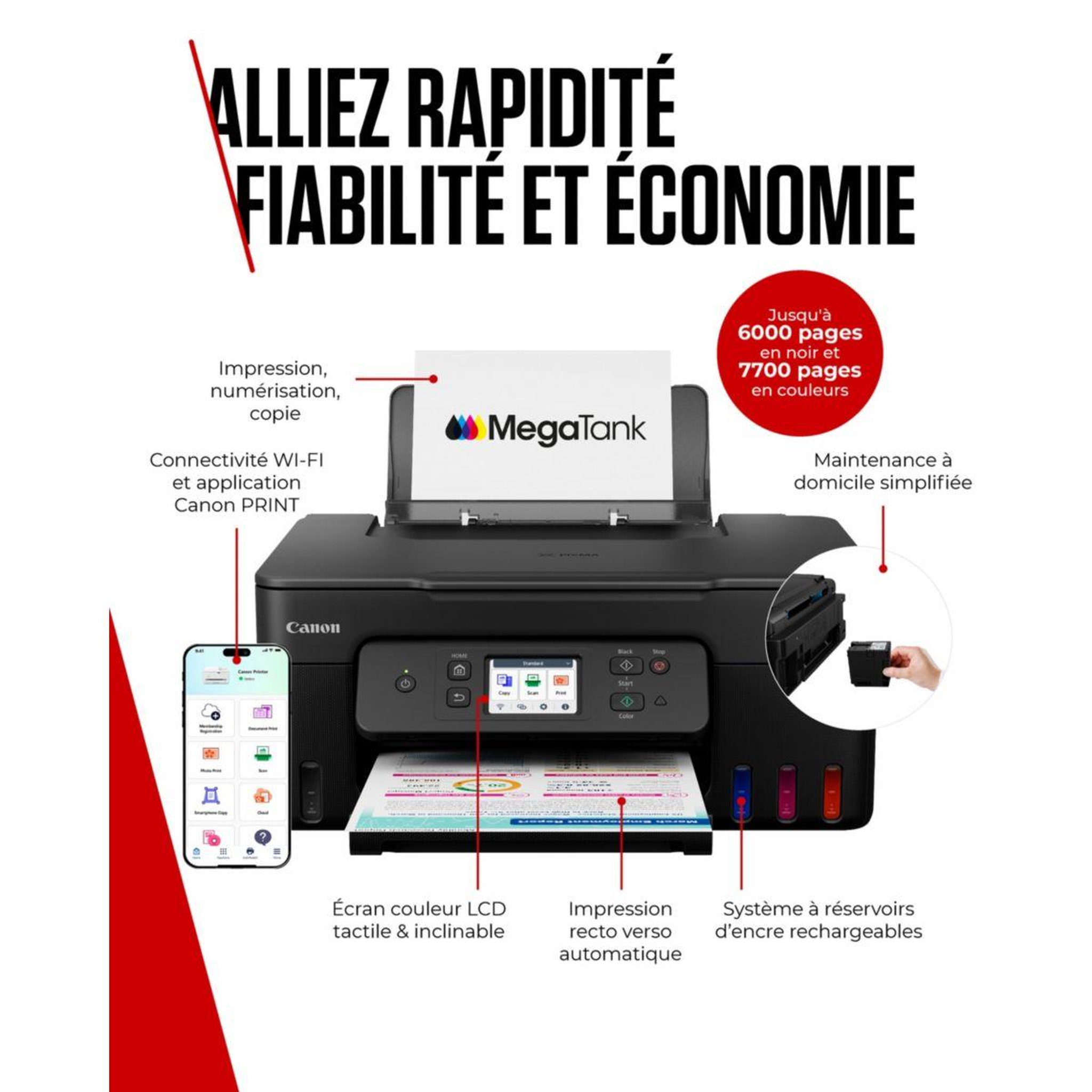 Voir la diapositive 2 : Canon Imprimante jet d'encre MEGATANK G3590