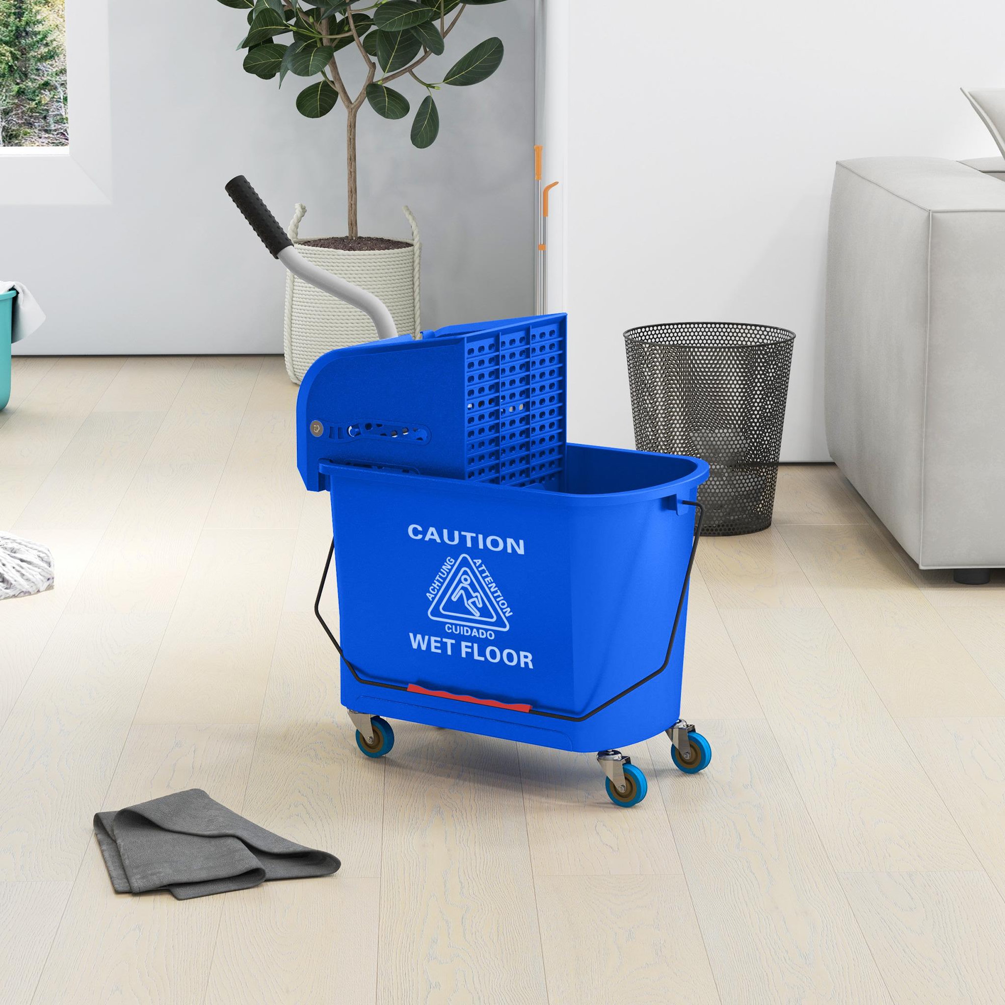 Voir la diapositive 2 : HOMCOM Chariot de nettoyage lavage seau de ménage 20 L avec essoreur et séparateur eau sale propre bleu