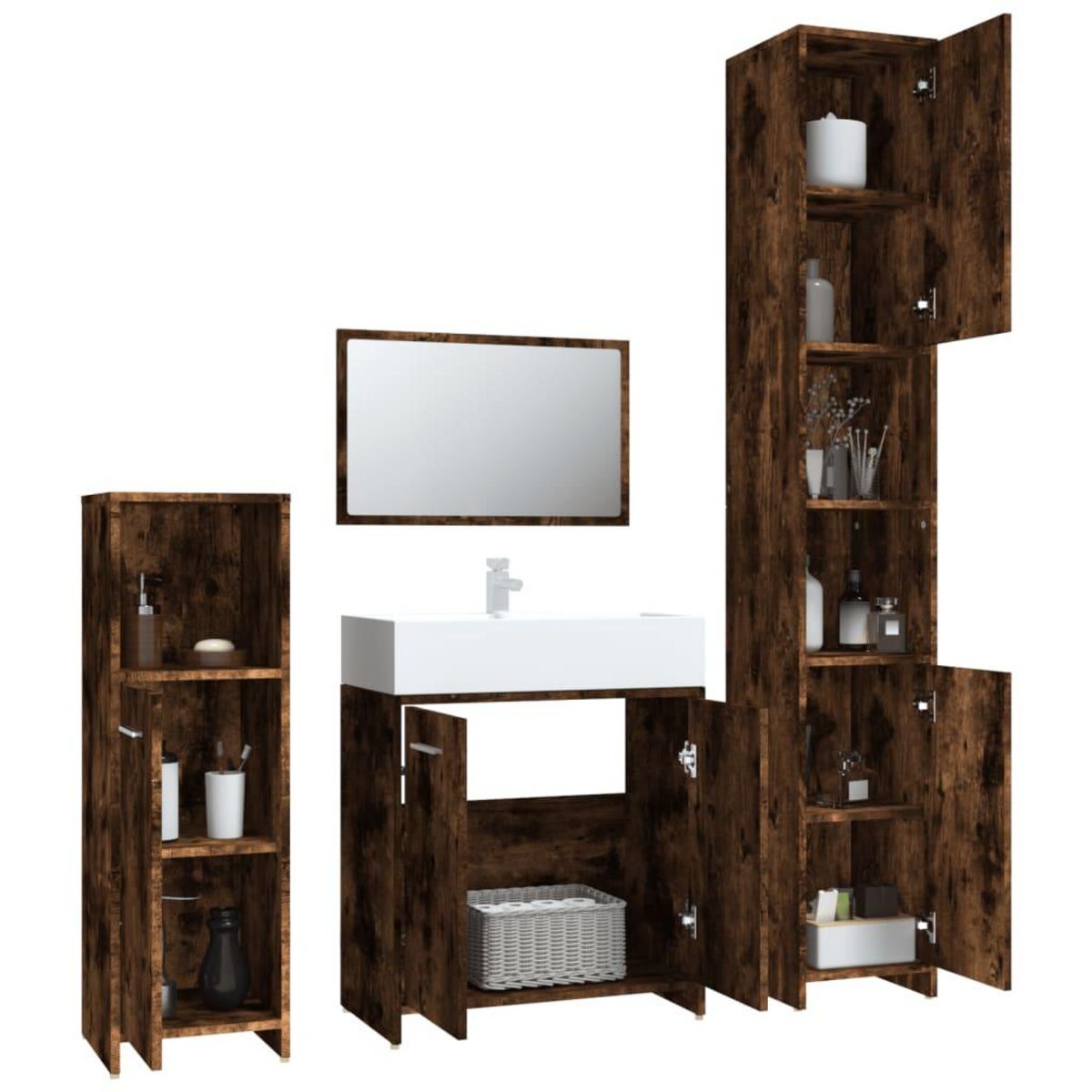 VIDAXL Ensemble de meubles de salle de bain 4 pcs Chene fume Bois