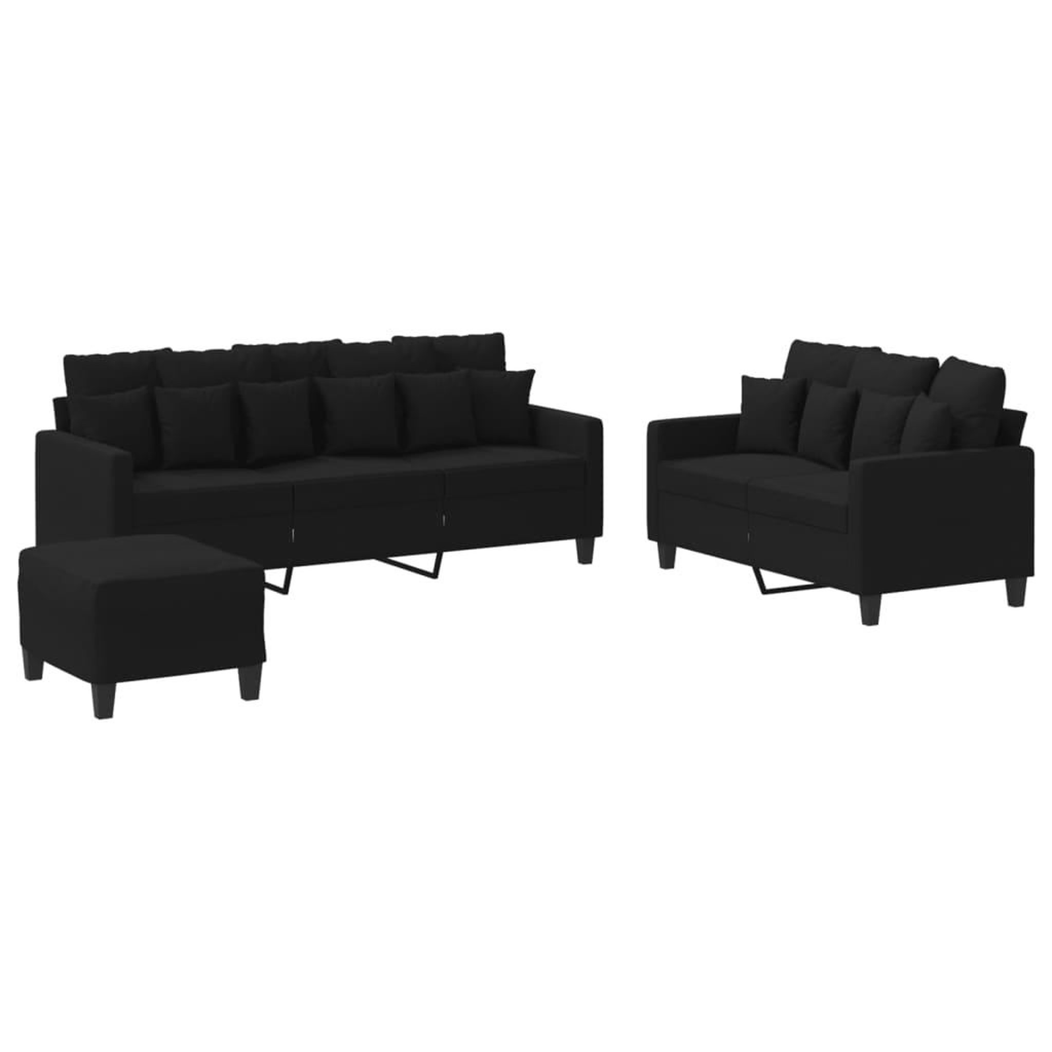 Voir la diapositive 2 : VIDAXL Ensemble de canapes 3 pcs avec coussins Noir Tissu