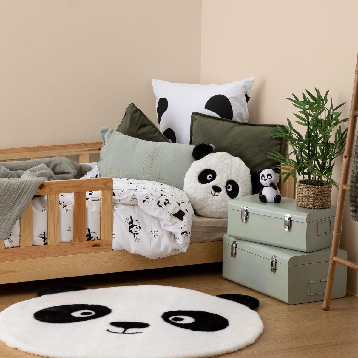 ATMOSPHERA Parure de lit enfant réversible panda - 100% coton 57 fils/cm² - 140 x 200 cm