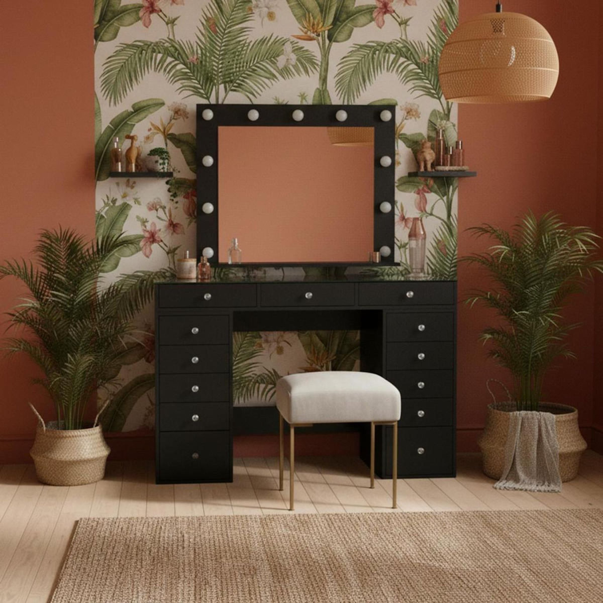 Paris Prix Coiffeuse Avec 13 Tiroirs & Miroir  Beauté  120cm Noir