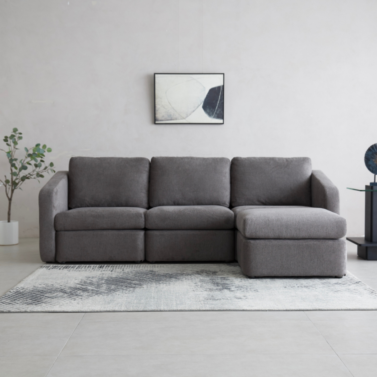 CONCEPT USINE Canapé modulable 3 places gris foncé avec pouf KONEKT