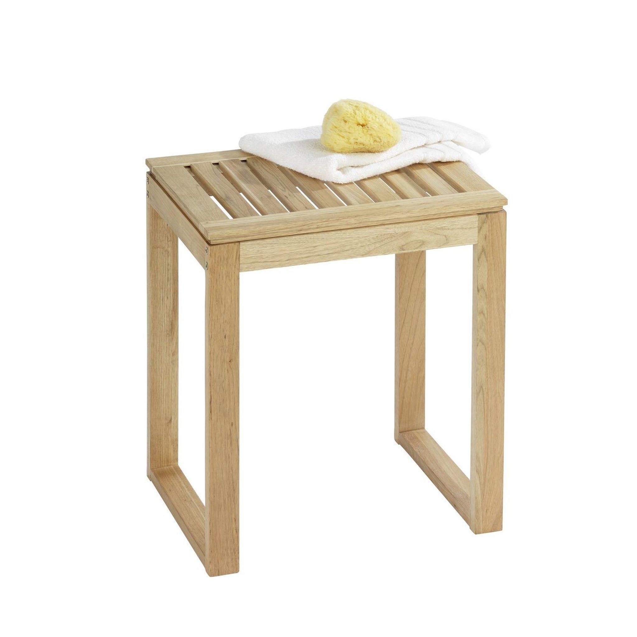 Voir la diapositive 3 : Wenko Tabouret de salle de bain en bois Norway - H. 46 cm - Marron noix