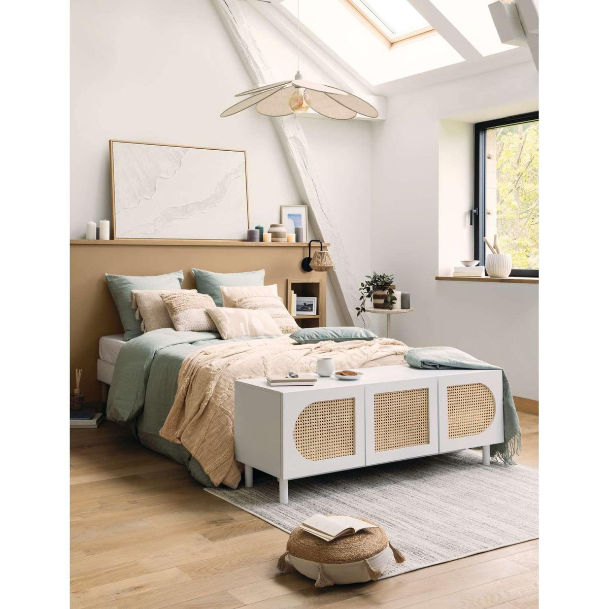 ATMOSPHERA Meuble TV 3 portes en rotin CABRAS - Blanc