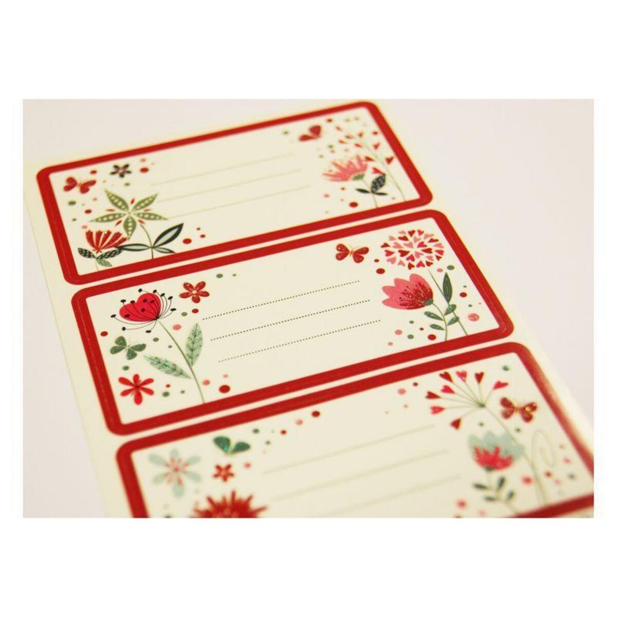 GLOBAL GIFT 12 étiquettes adhésives scolaires - Rectangle - Fleurs et coeurs - Paillettes