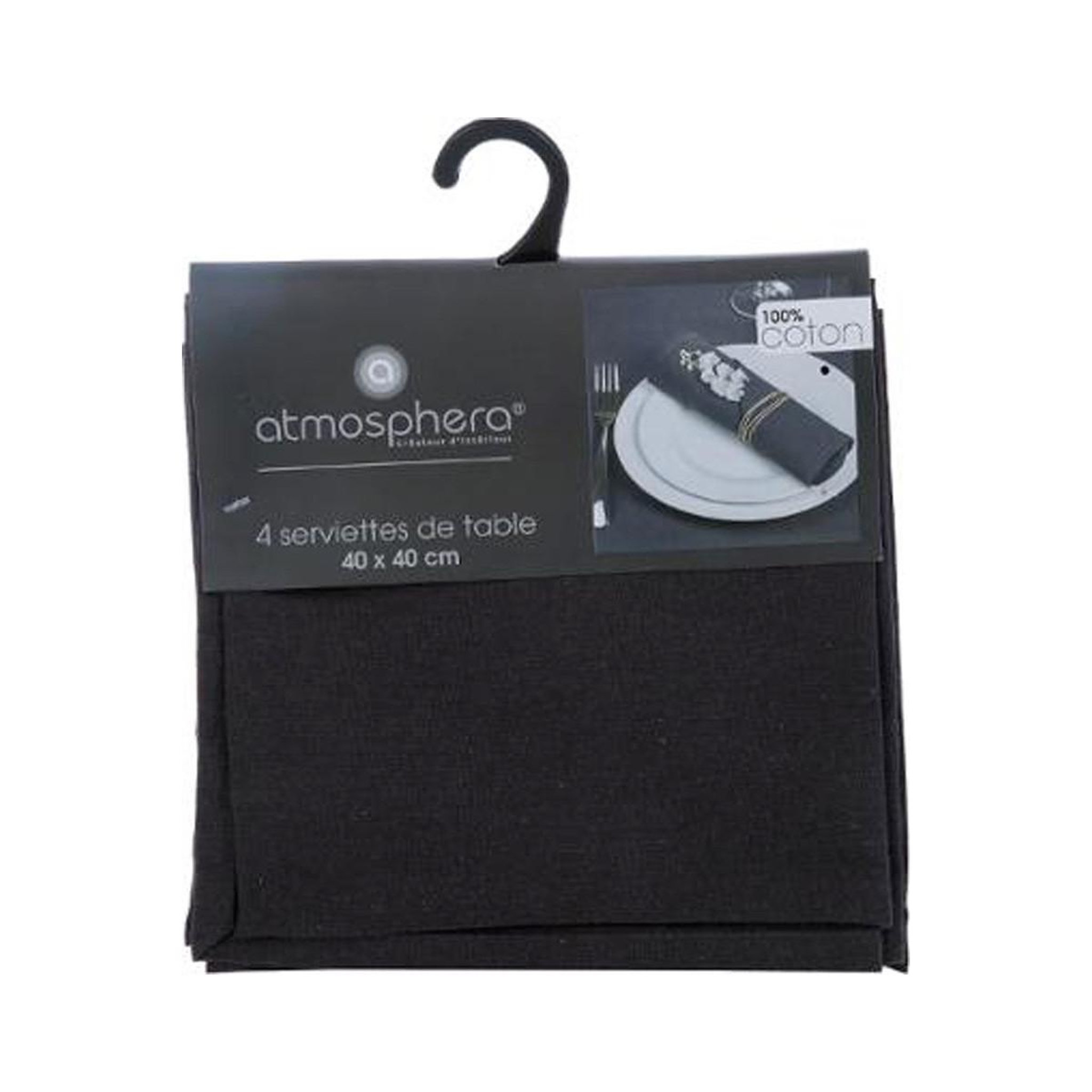 Voir la diapositive 4 : ATMOSPHERA Lot de 4 Serviettes de Table  Coton  40x40cm Gris Foncé