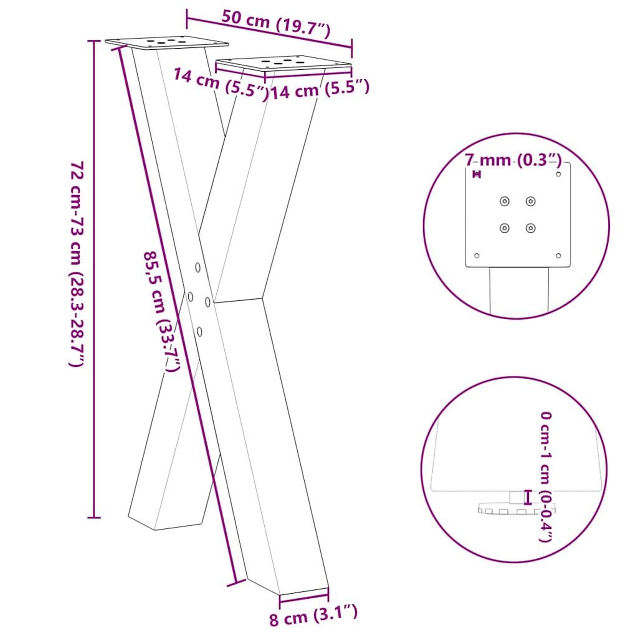 Voir la diapositive 6 : VIDAXL Pieds de table a manger forme de X 2 pcs blanc 50x(72-73) cm