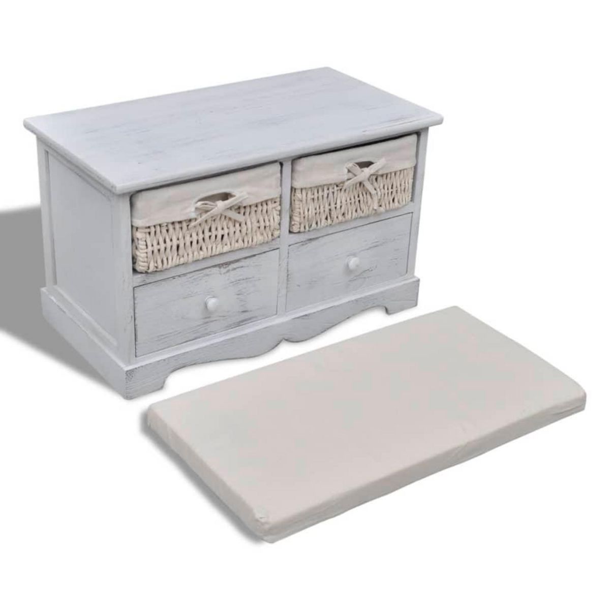 VIDAXL Banc de rangement Blanc 62x33x42 cm Bois de paulownia