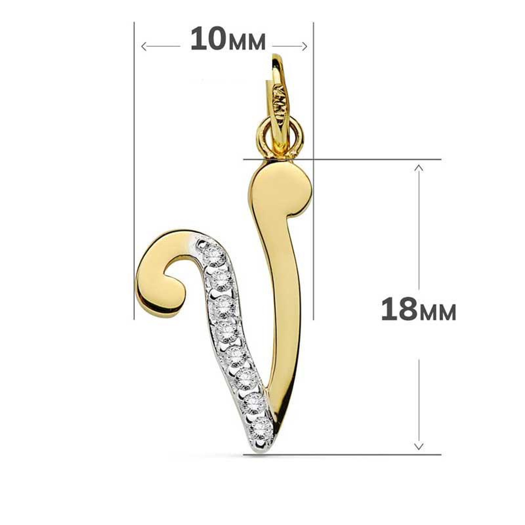 Voir la diapositive 3 : L'ATELIER D'AZUR Pendentif Or 18 Carats 750 Jaune Serti de Zirconiums - Initiale Lettre  V  - Chaine Offerte