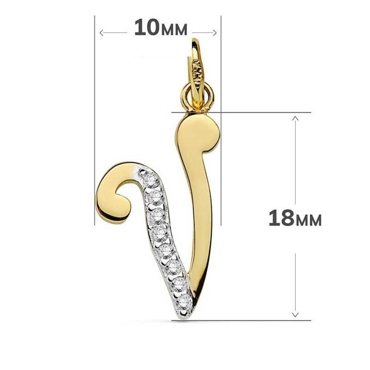 L'ATELIER D'AZUR Pendentif Or 18 Carats 750 Jaune Serti de Zirconiums - Initiale Lettre  V  - Chaine Offerte