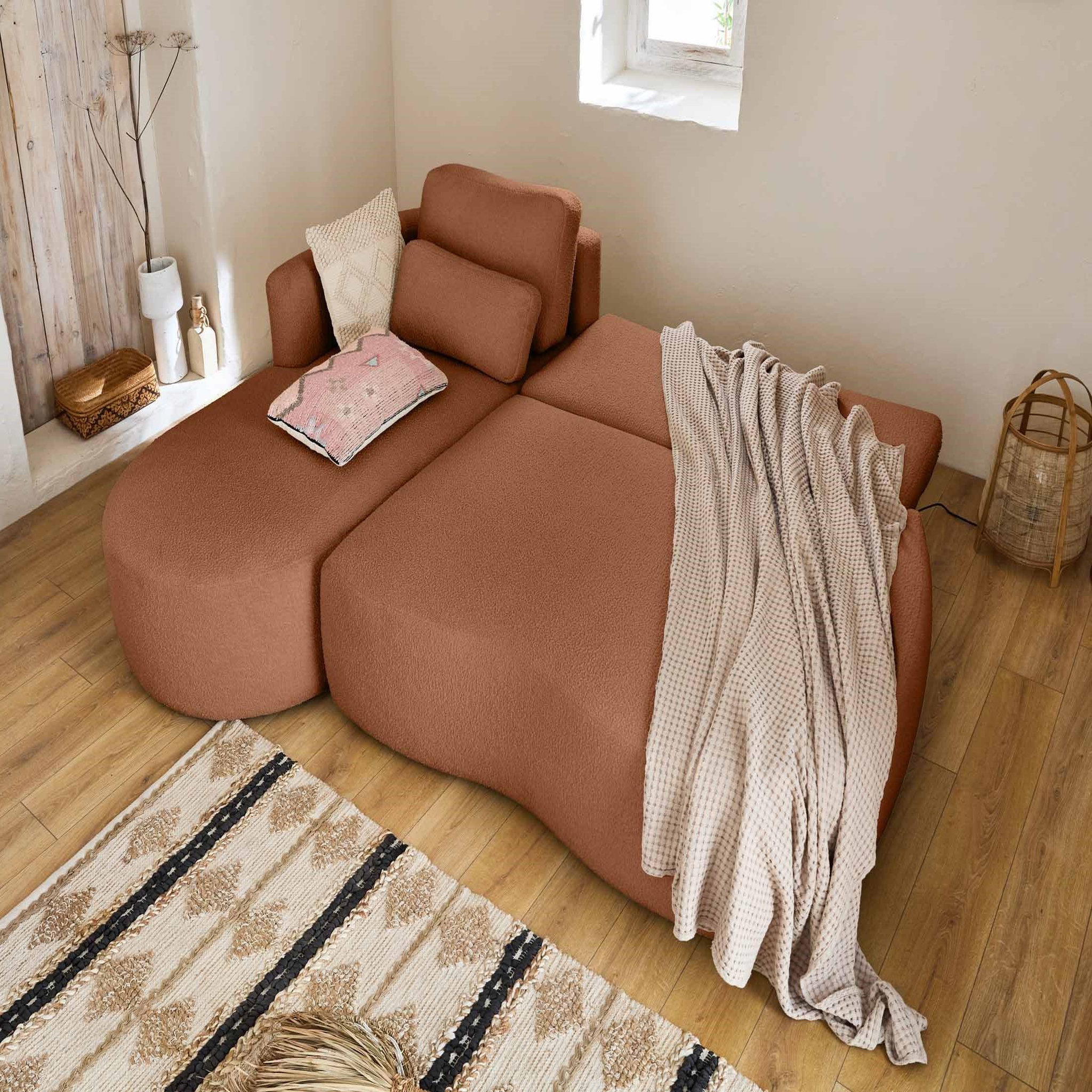 Voir la diapositive 2 : BEST MOBILIER Mahina - canapé d'angle gauche - 4 places - convertible avec coffre - en tissu bouclette