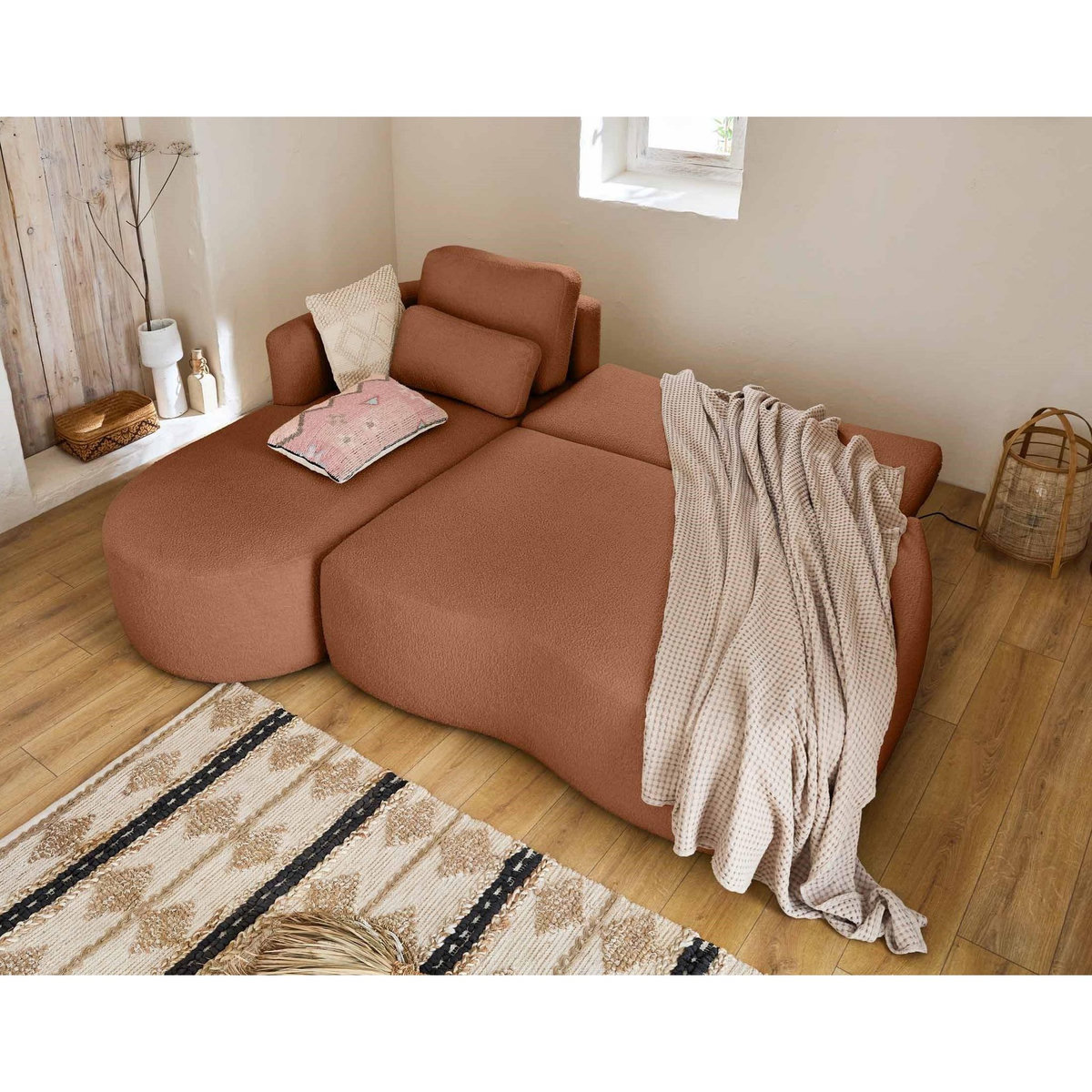 LISA DESIGN Mahina - canapé d'angle gauche - 4 places - convertible avec coffre - en tissu bouclette