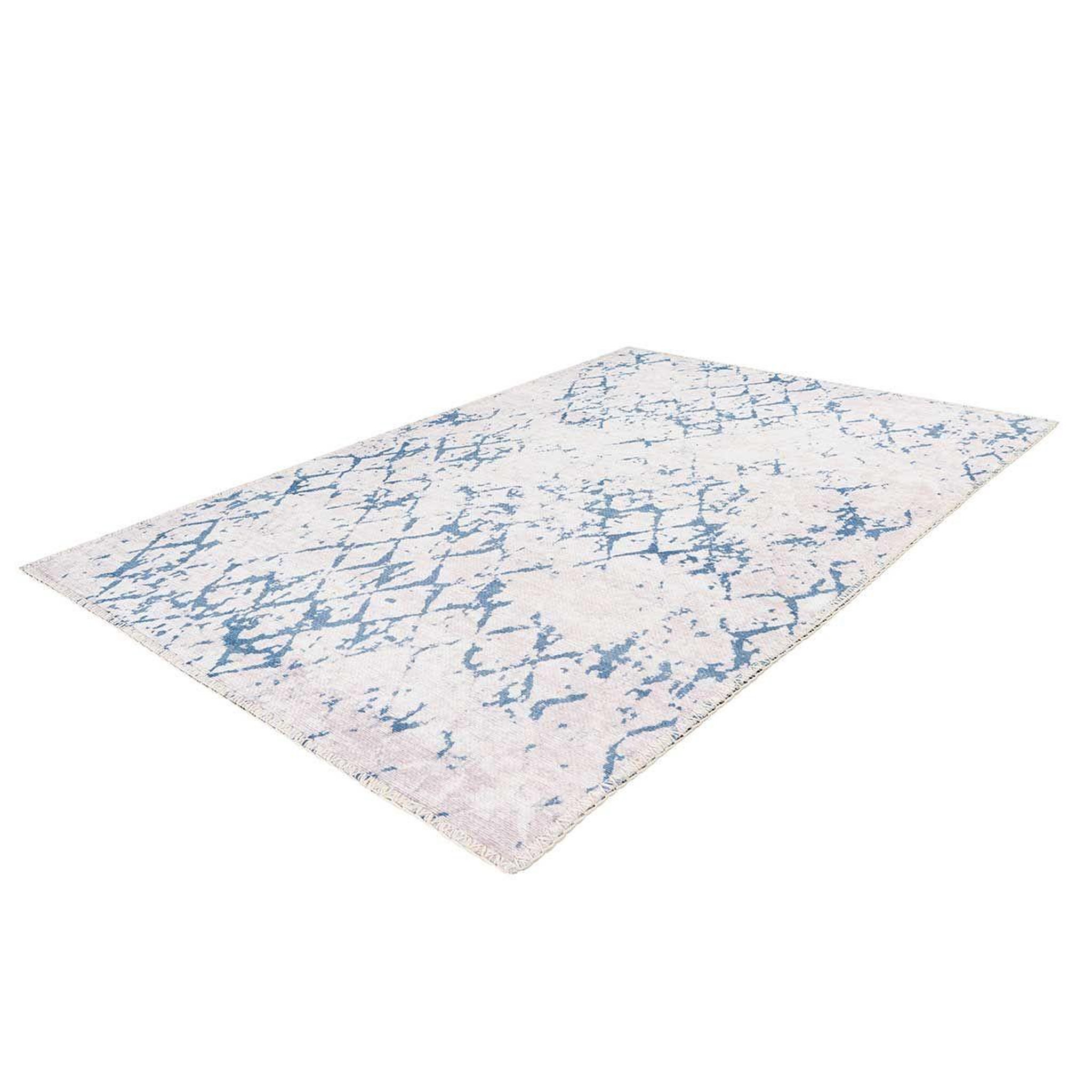 Voir la diapositive 2 : Paris Prix Tapis Tissé Imprimé Vintage  Peron IV  Blanc & Bleu