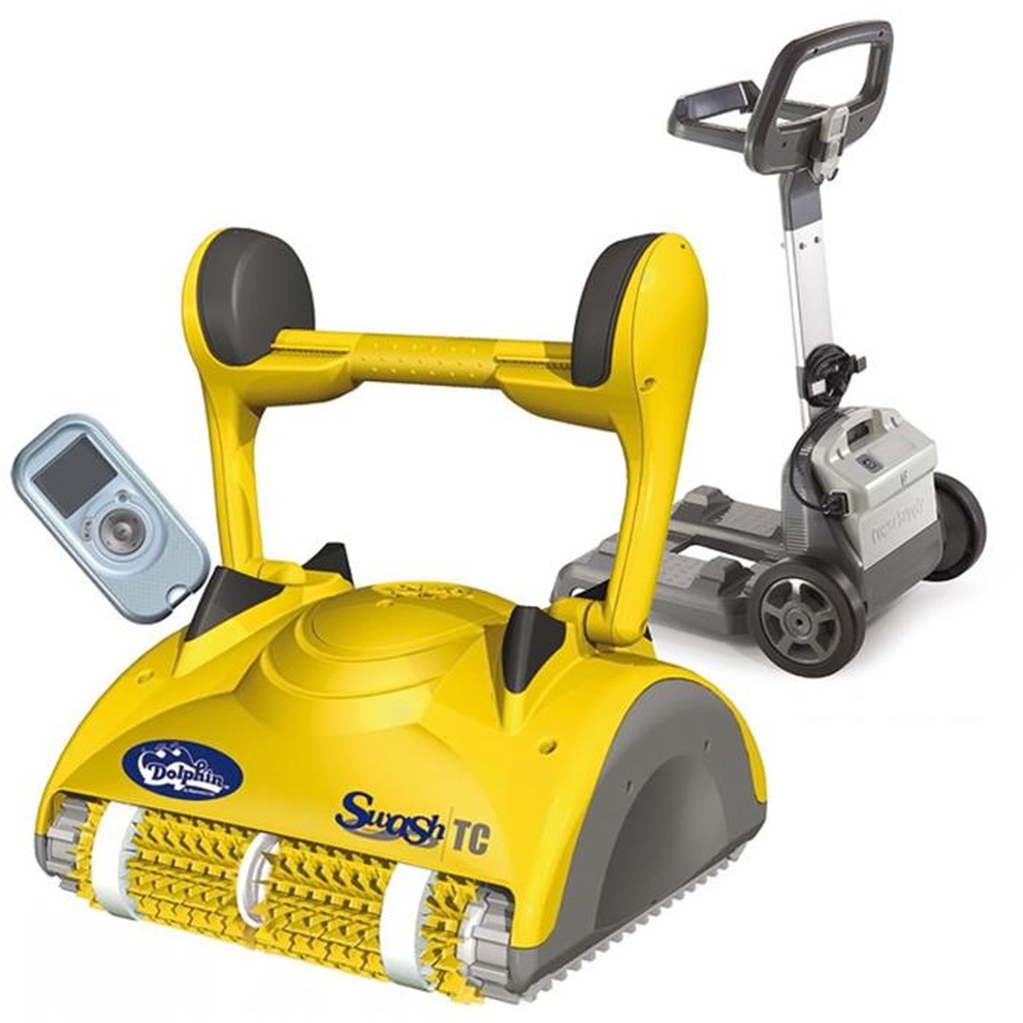 Voir la diapositive 2 : Dolphin Robot electrique de piscine fond, parois et ligne d'eau avec télécommande et chariot - swash tc