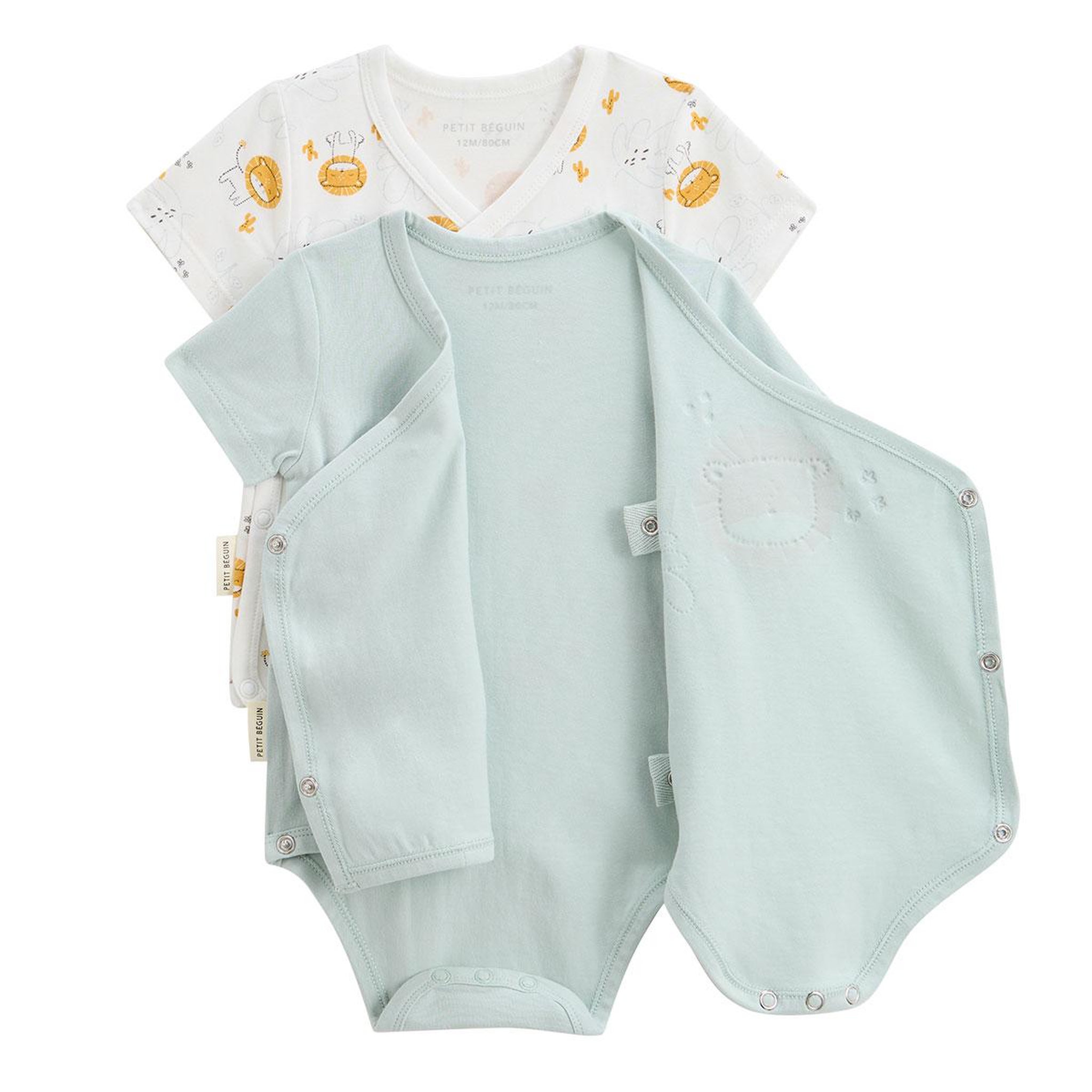 Voir la diapositive 2 : Petit Béguin Lot de 2 bodies bébé manches courtes ouverture croisée elio