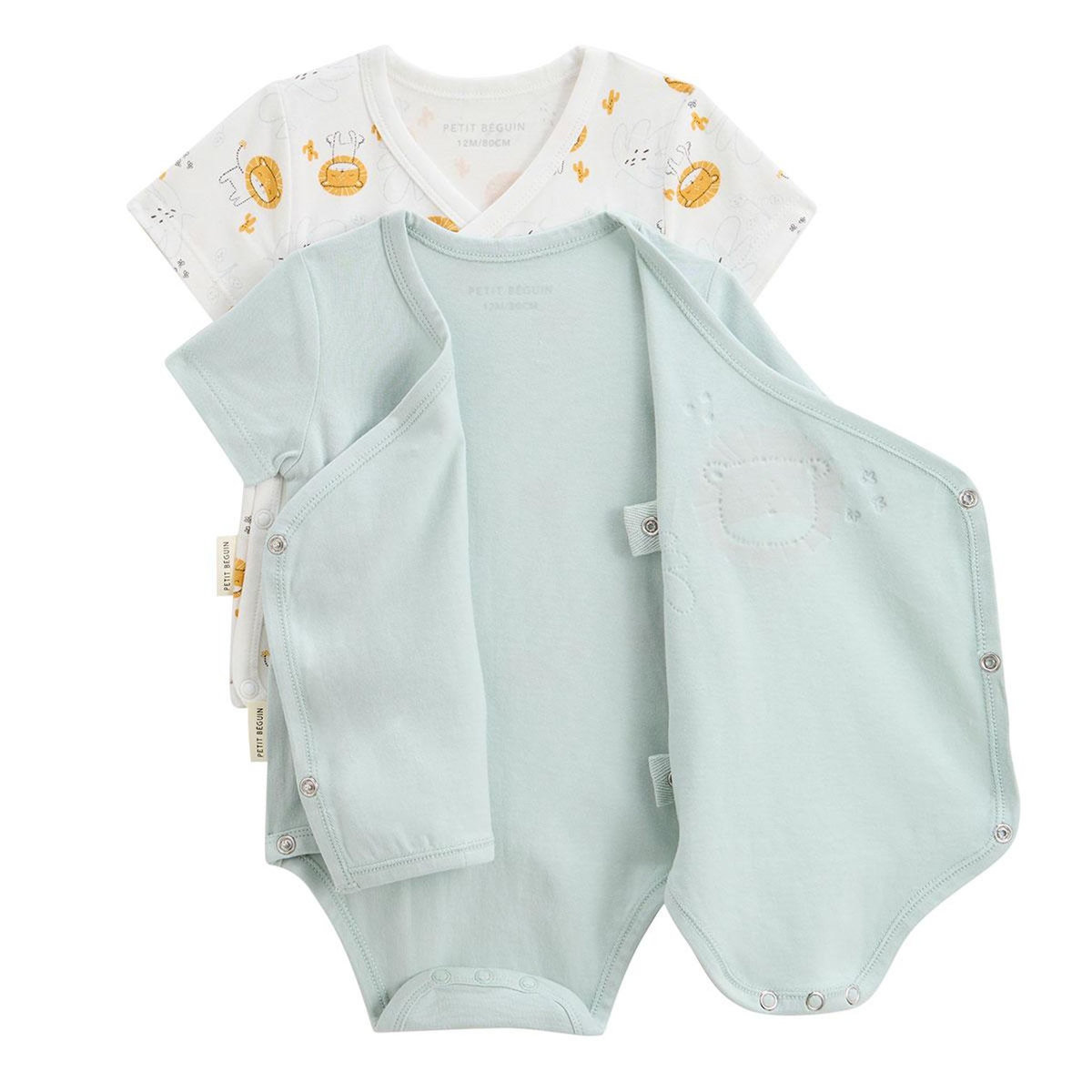 Petit Béguin Lot de 2 bodies bébé manches courtes ouverture croisée Elio
