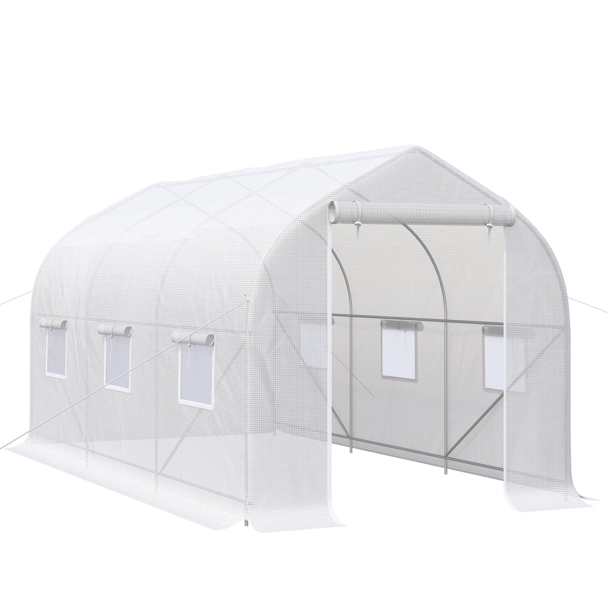 Voir la diapositive 5 : OUTSUNNY Serre tunnel de jardin 8 m² - 2 portes, 6 fenêtres - métal galvanisé bâche PE blanc