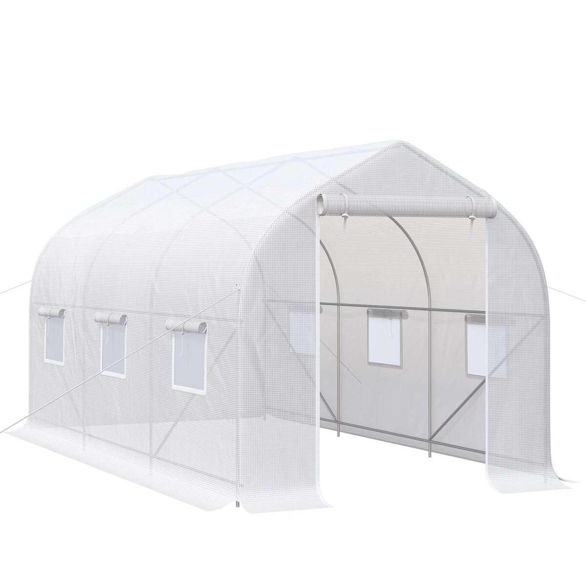 OUTSUNNY Serre tunnel de jardin 8 m² - 2 portes, 6 fenêtres - métal galvanisé bâche PE blanc