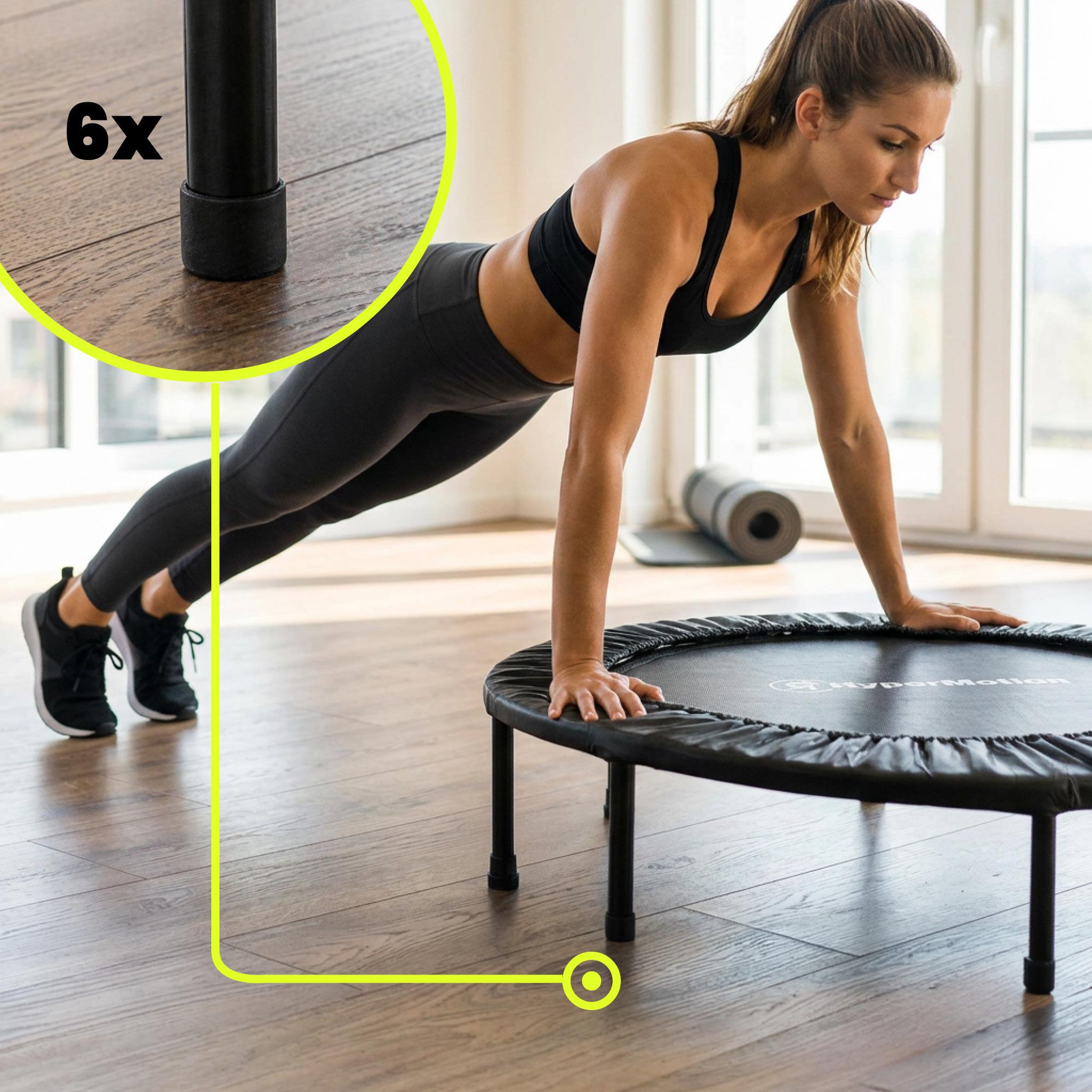 Voir la diapositive 2 : HYPERMOTION Trampoline fitness HyperMotion 91 cm noir pour entraînement cardio maison